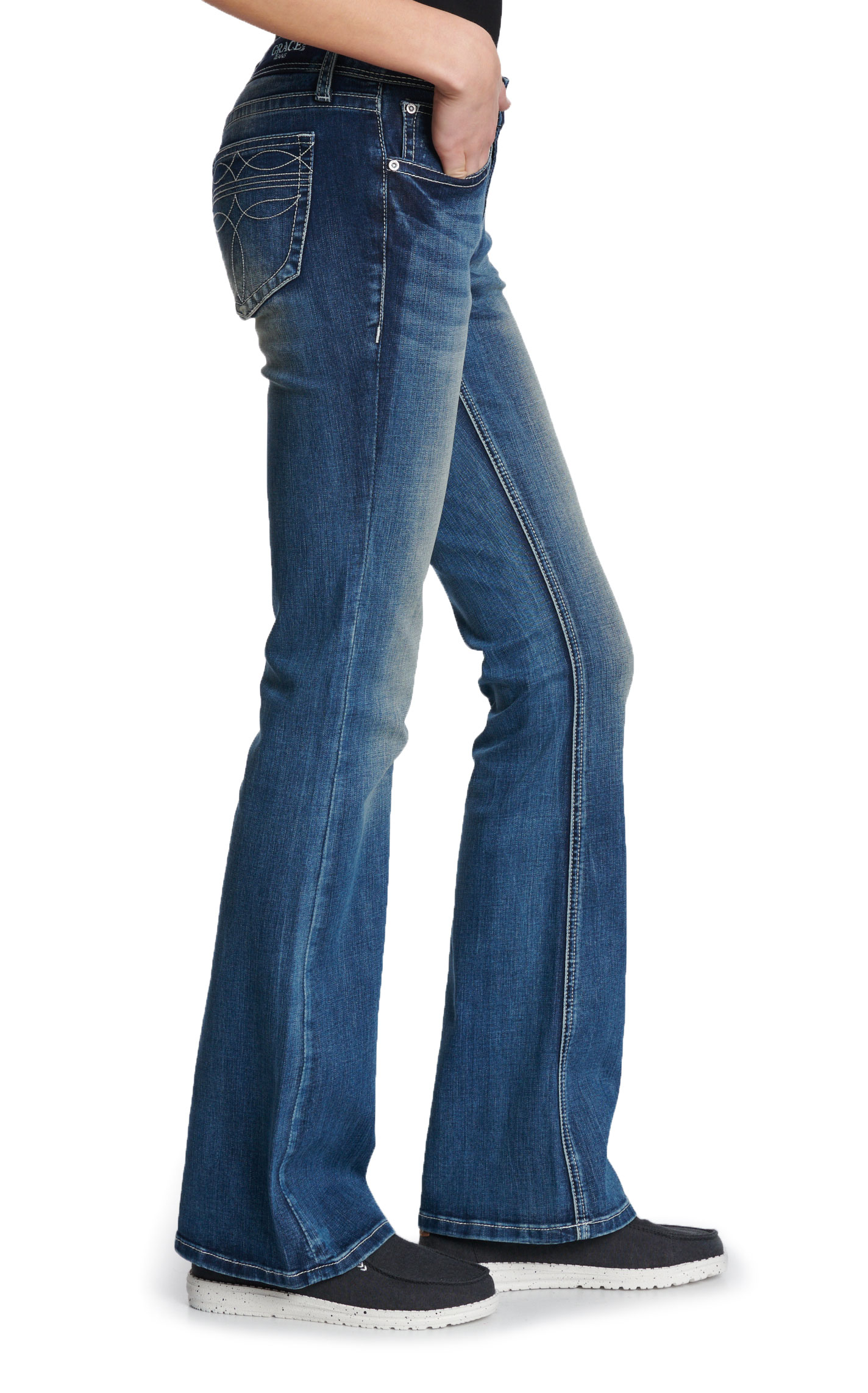 Grace in L.A. Women's Medium Wash Boot Stitch Flare Jeans - Plus Sizes - Image 1