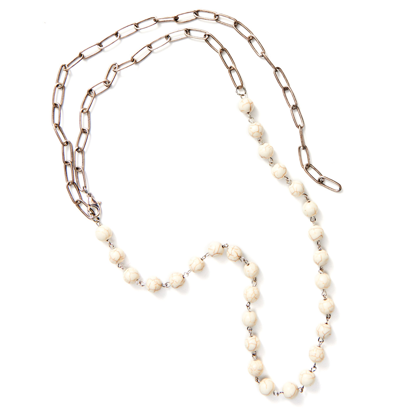 Rockin C Silver Paperclip & Cream Bead Necklace - Image 1