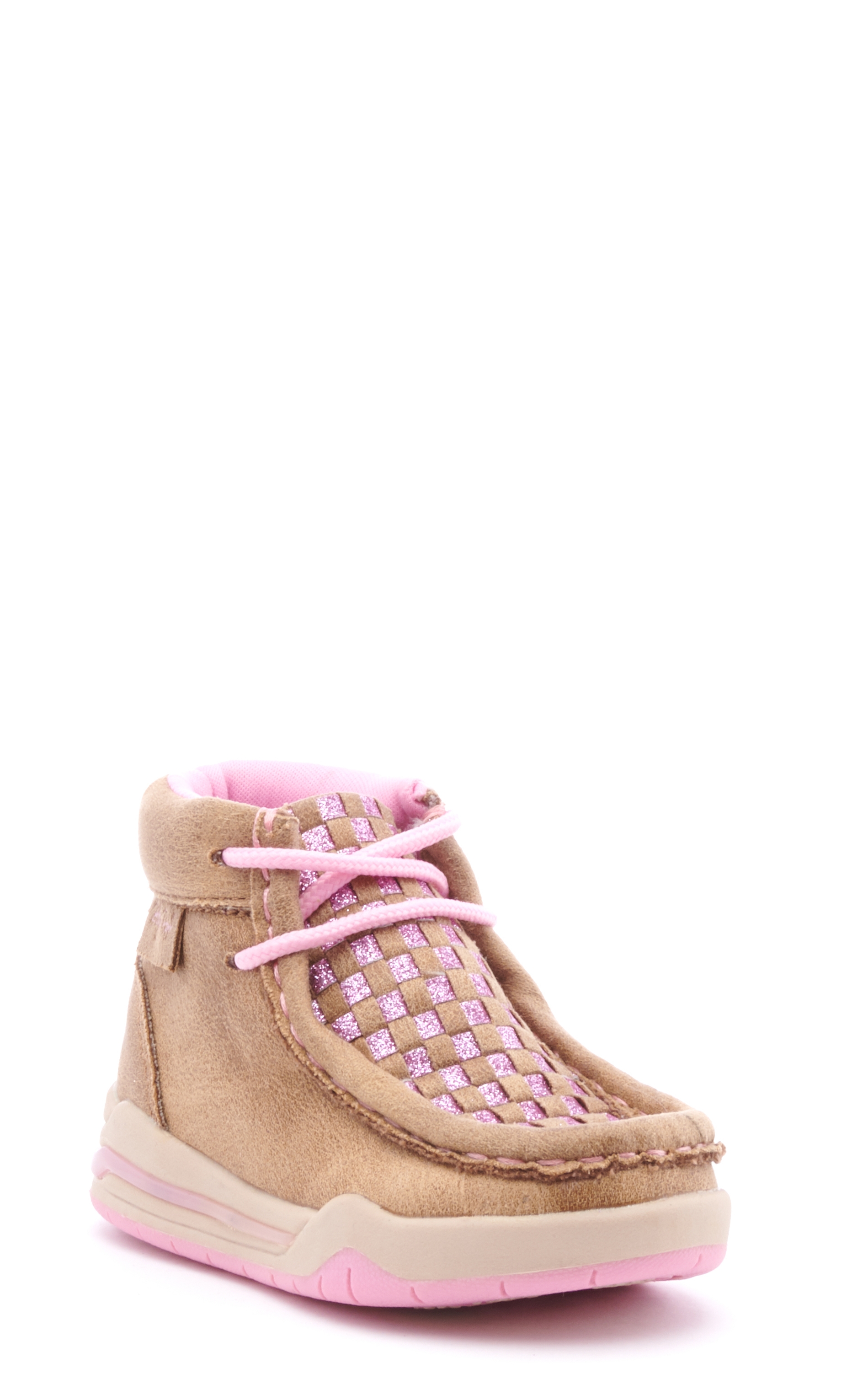 Twister Toddler Brown and Pink Glitter Woven Light Up Moc Toe Shoes - Image 1