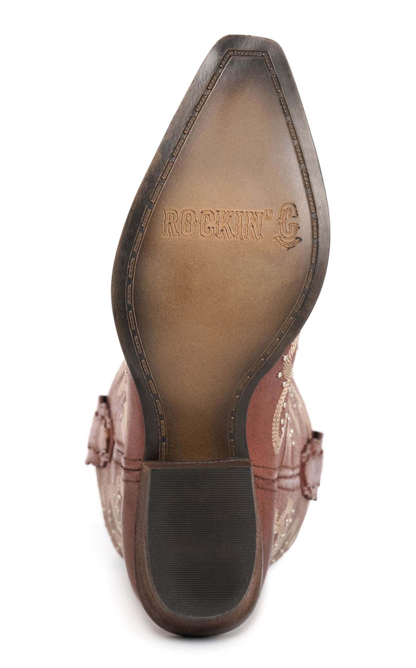 Rockin' C Women's Brown Crackle with Embroidery Snip Toe Cowboy Boots - Image 1