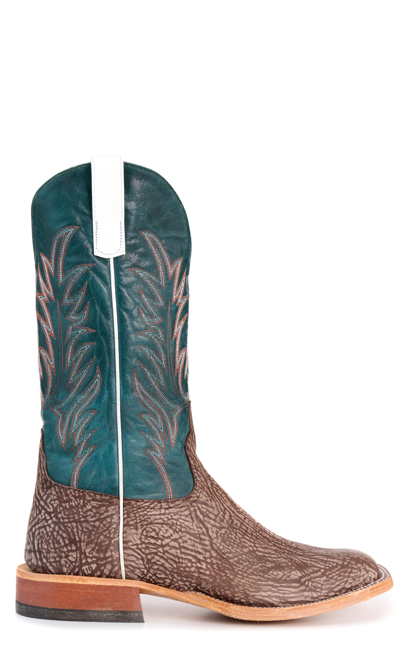 Anderson Bean Men's Brown and Teal Hybrid Wide Square Toe Cowboy Boots - Image 1