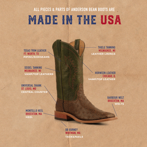 Anderson Bean Men's Jade and Antique Brown Full Quill Ostrich Square Toe Exotic Cowboy Boots - Image 1