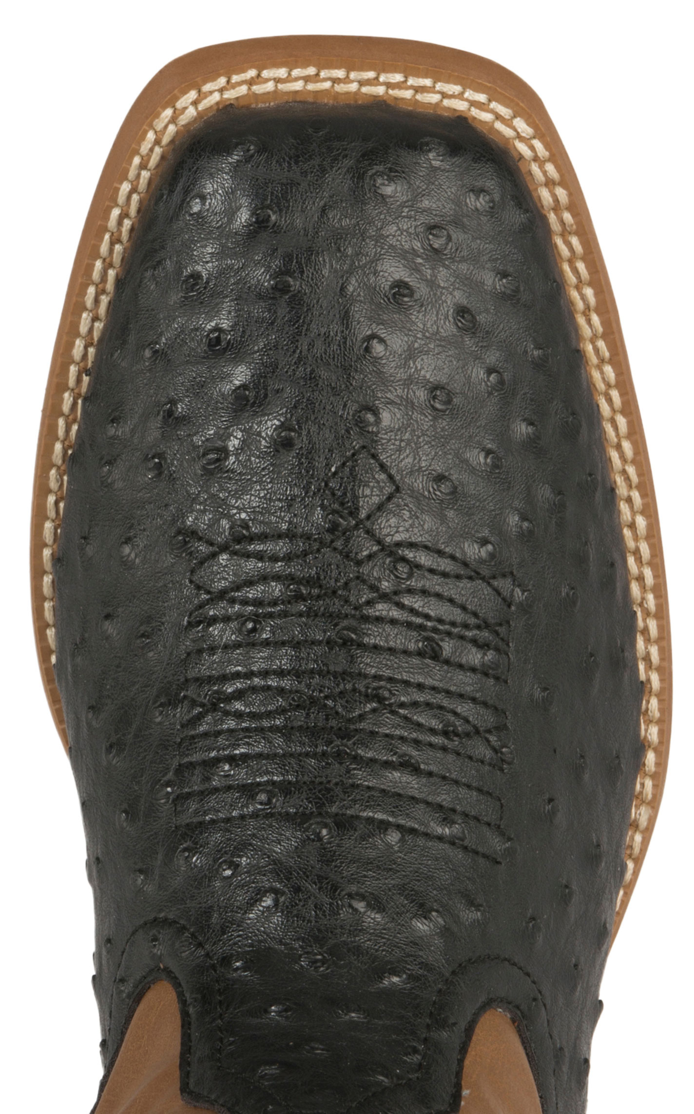 Roper Men's Faux Leather Ostrich Black & Tan Square Toe Cowboy Boots - Image 1