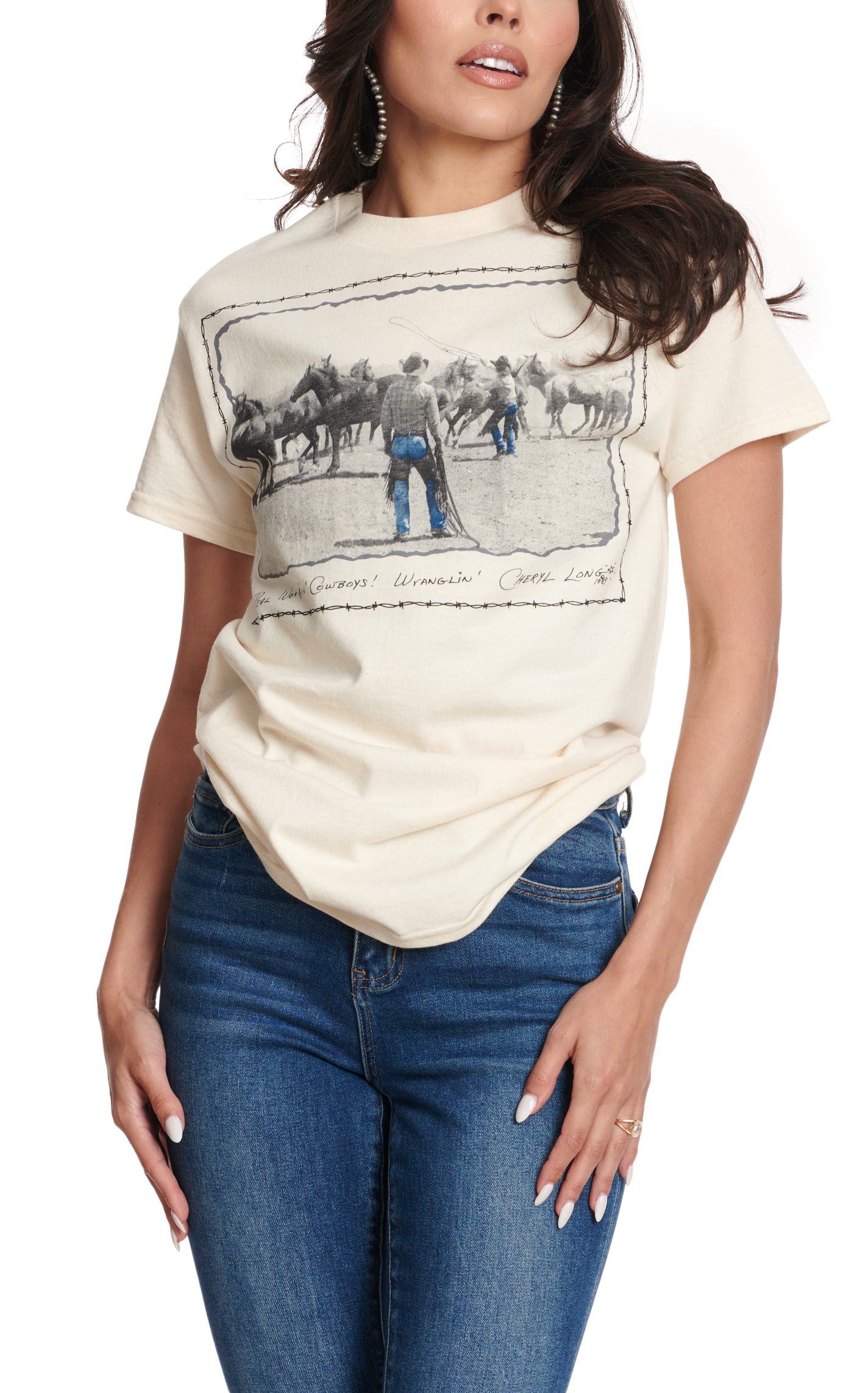 Pure West Women's Natural Wranglin Black & Gray Graphic T-Shirt - Image 1