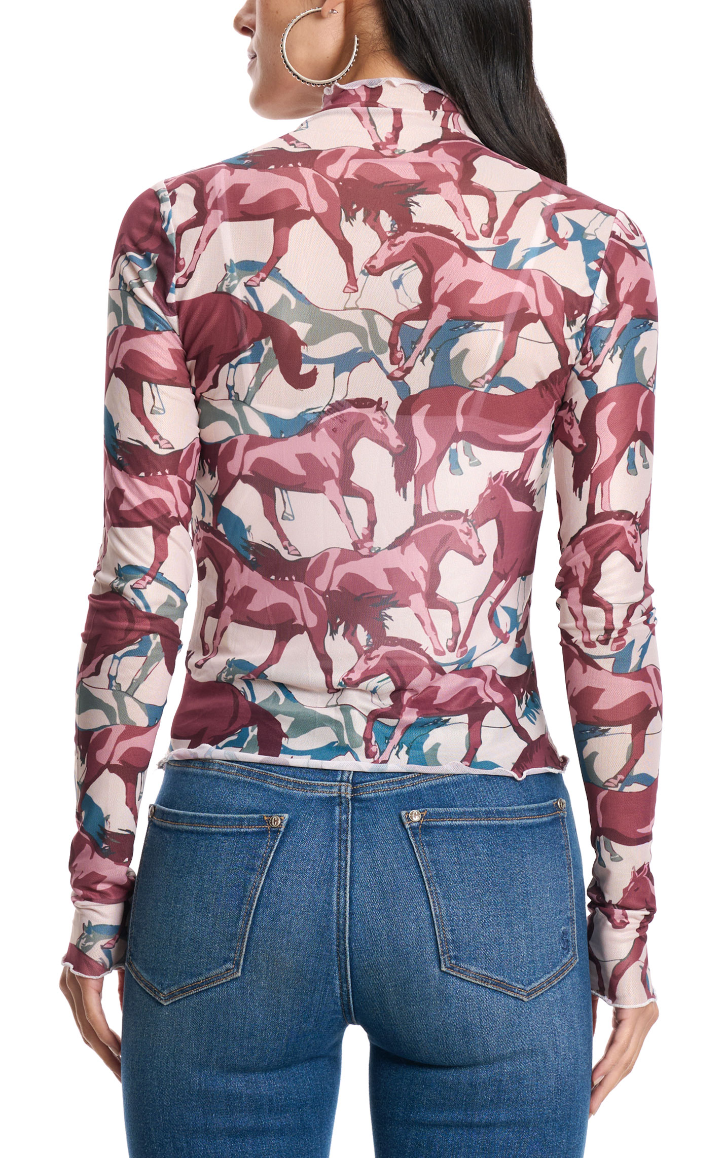 Rockin' C Women's Cream & Roan Horse Print Mesh Top - Image 1