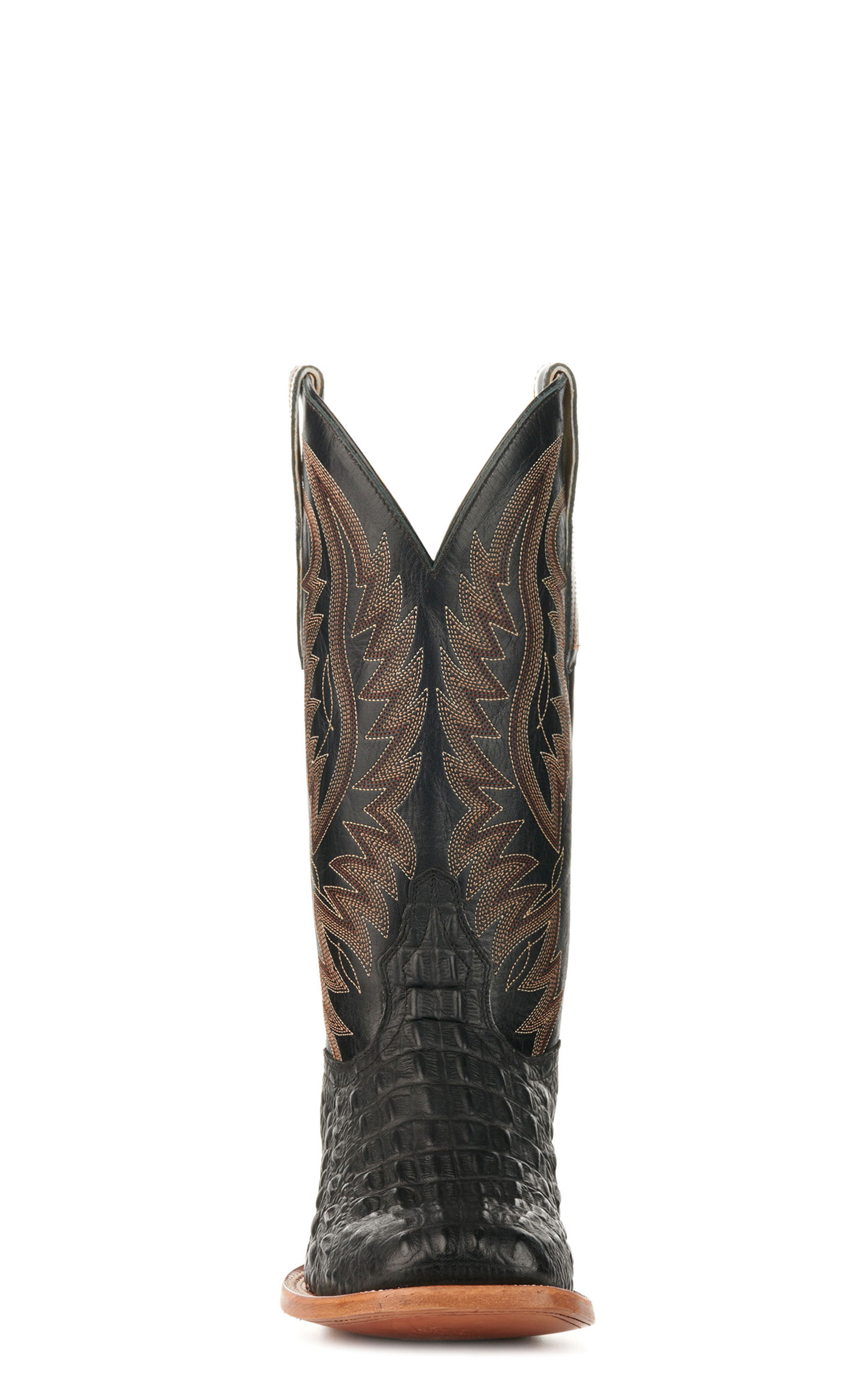 Cavender's Men's Black and Black Caiman Print Wide Square Toe Cowboy Boots - Image 1
