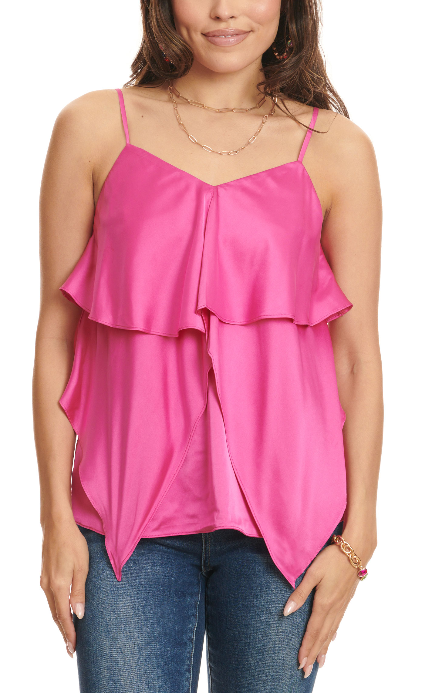 First Love Women's Hot Pink Ruffle Tiered Tank Top - Image 1