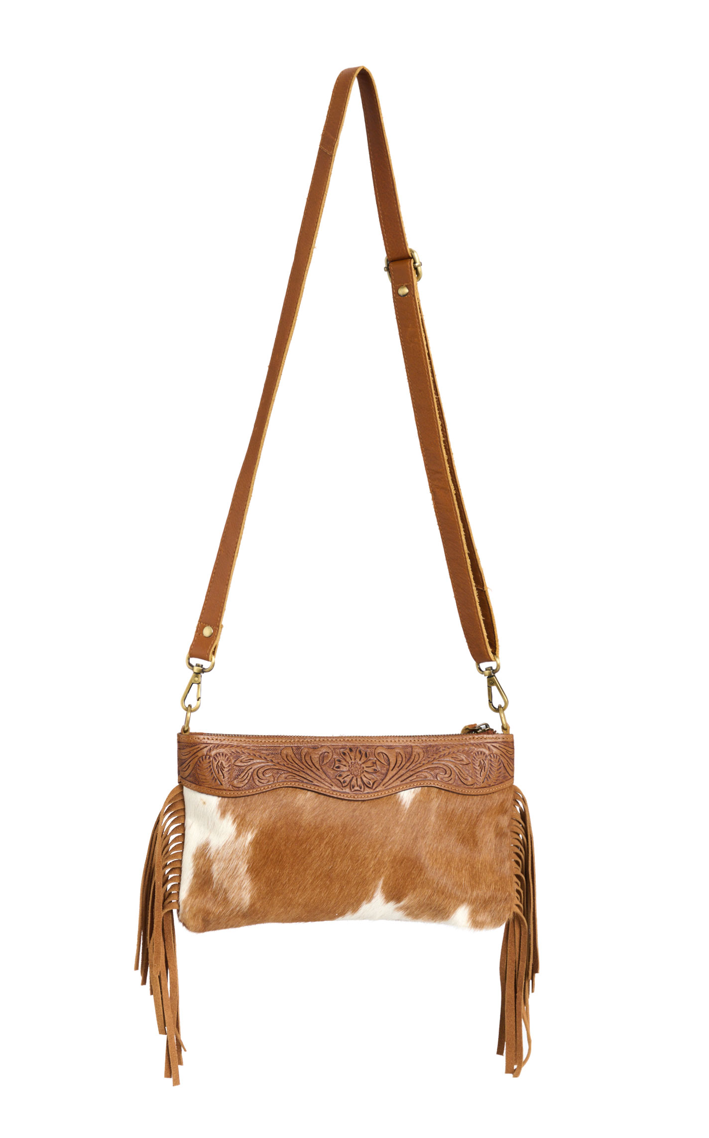 Montana Clothing Co. Hair on Hide Tooled Crossbody Bag - Image 1