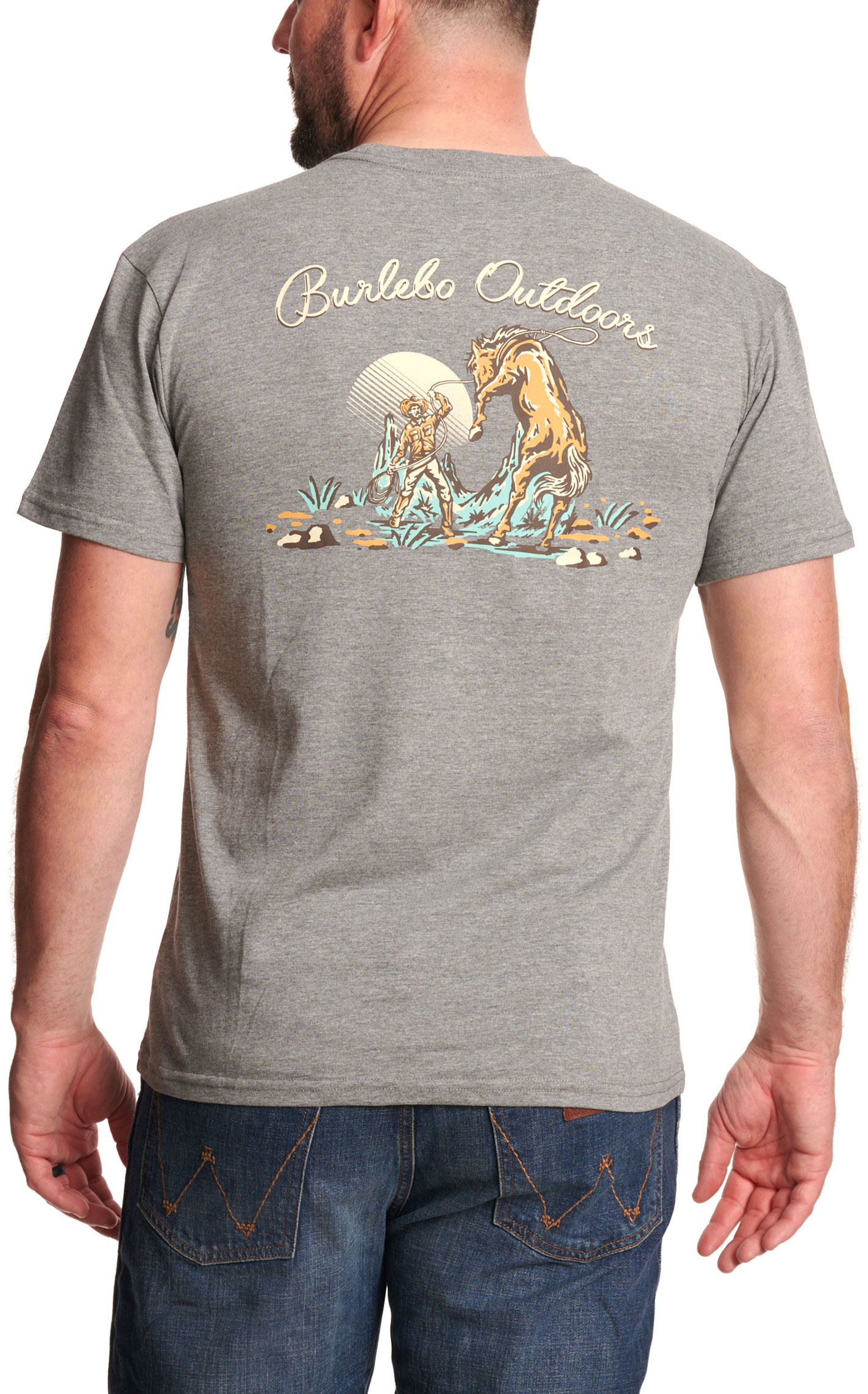Burlebo Men's Cowboy Up  Heather Gray Graphic T-Shirt - Image 1