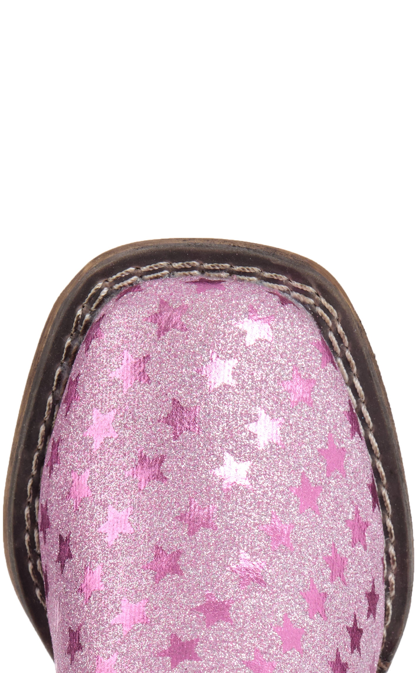 Roper Toddler’s Pink Glitter and Brown Starlet Leather Short Square Toe Cowboy Boots - Image 1