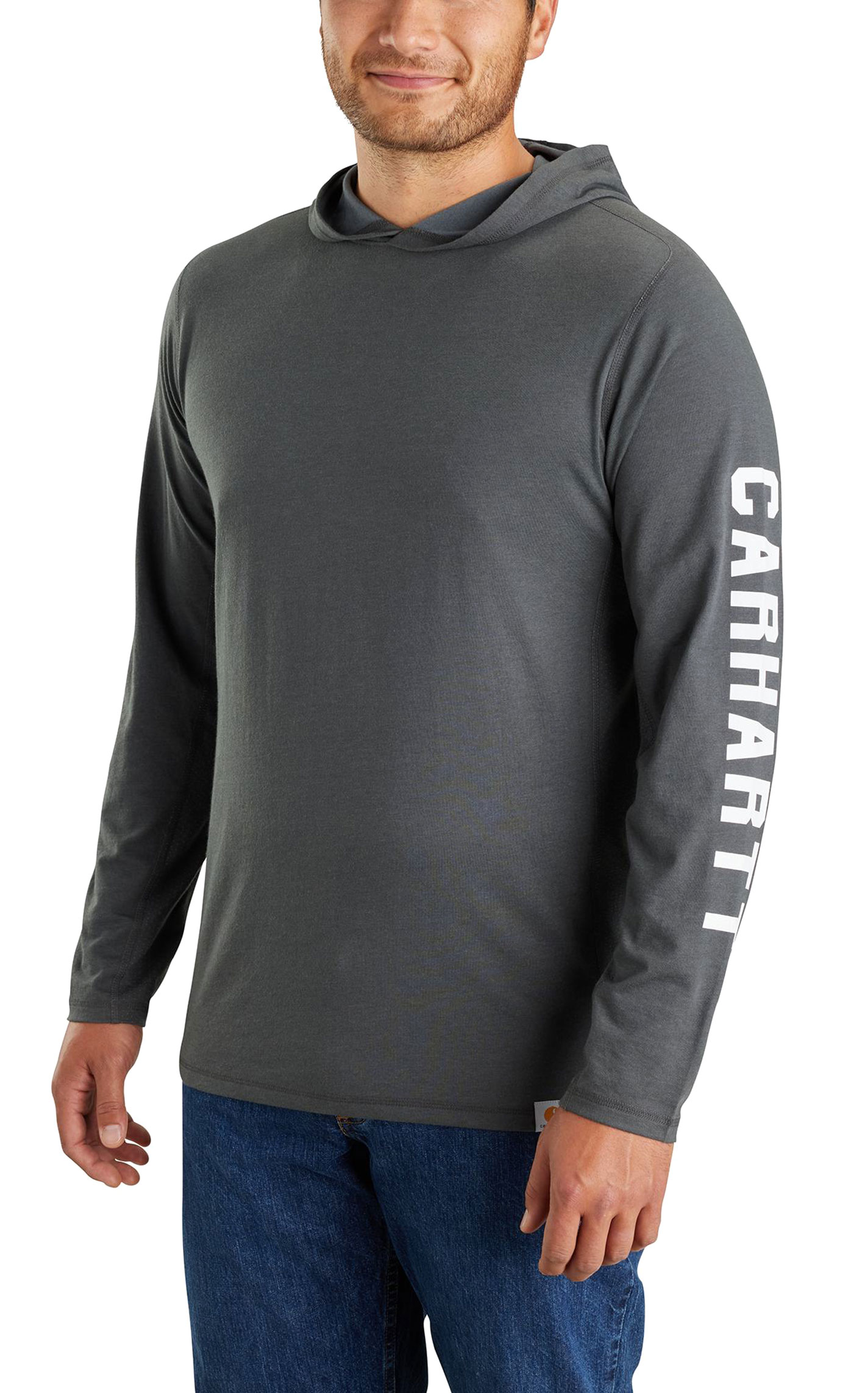 Carhartt Men's Force Sun Defender Carbon Heather Hooded Work T-Shirt - Image 2