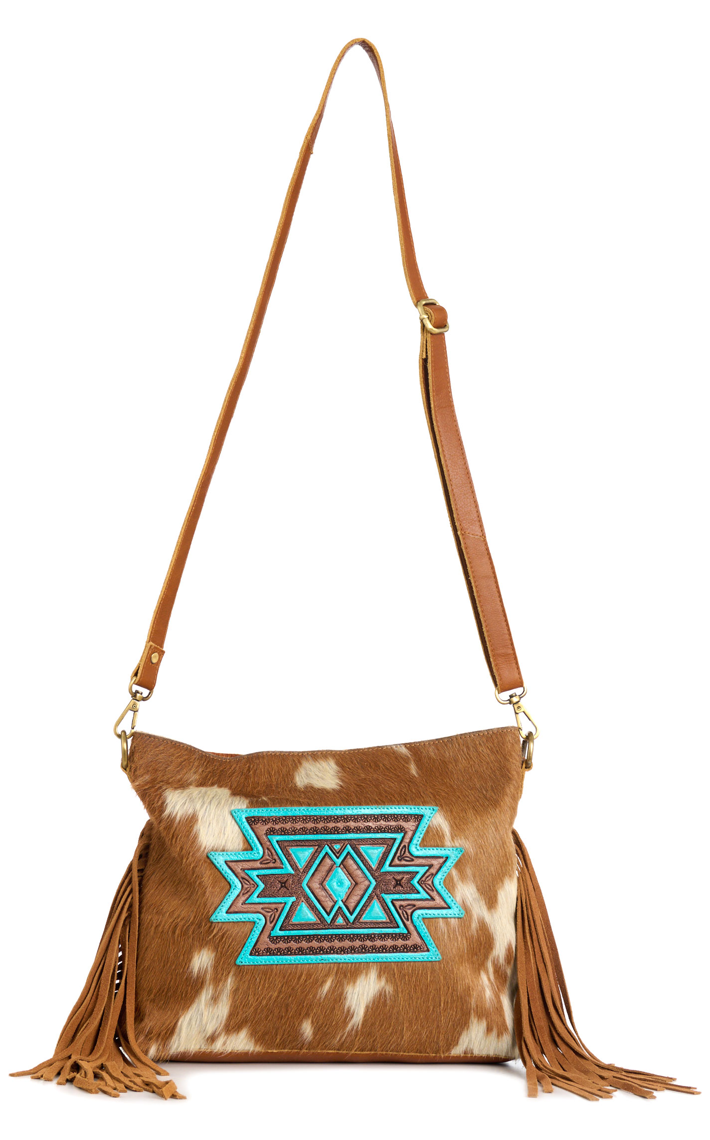 Montana Clothing Co. Cinnamon Hair On Hide Aztec Crossbody Bag - Image 1