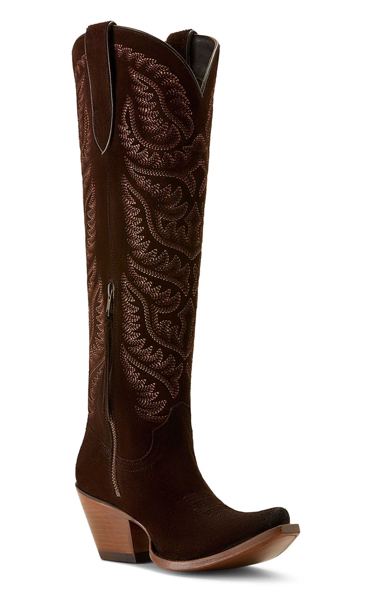 Ariat Women's Laramie Stretchfit French Roast Suede Zipper Snip Toe Cowboy Boots - Image 1