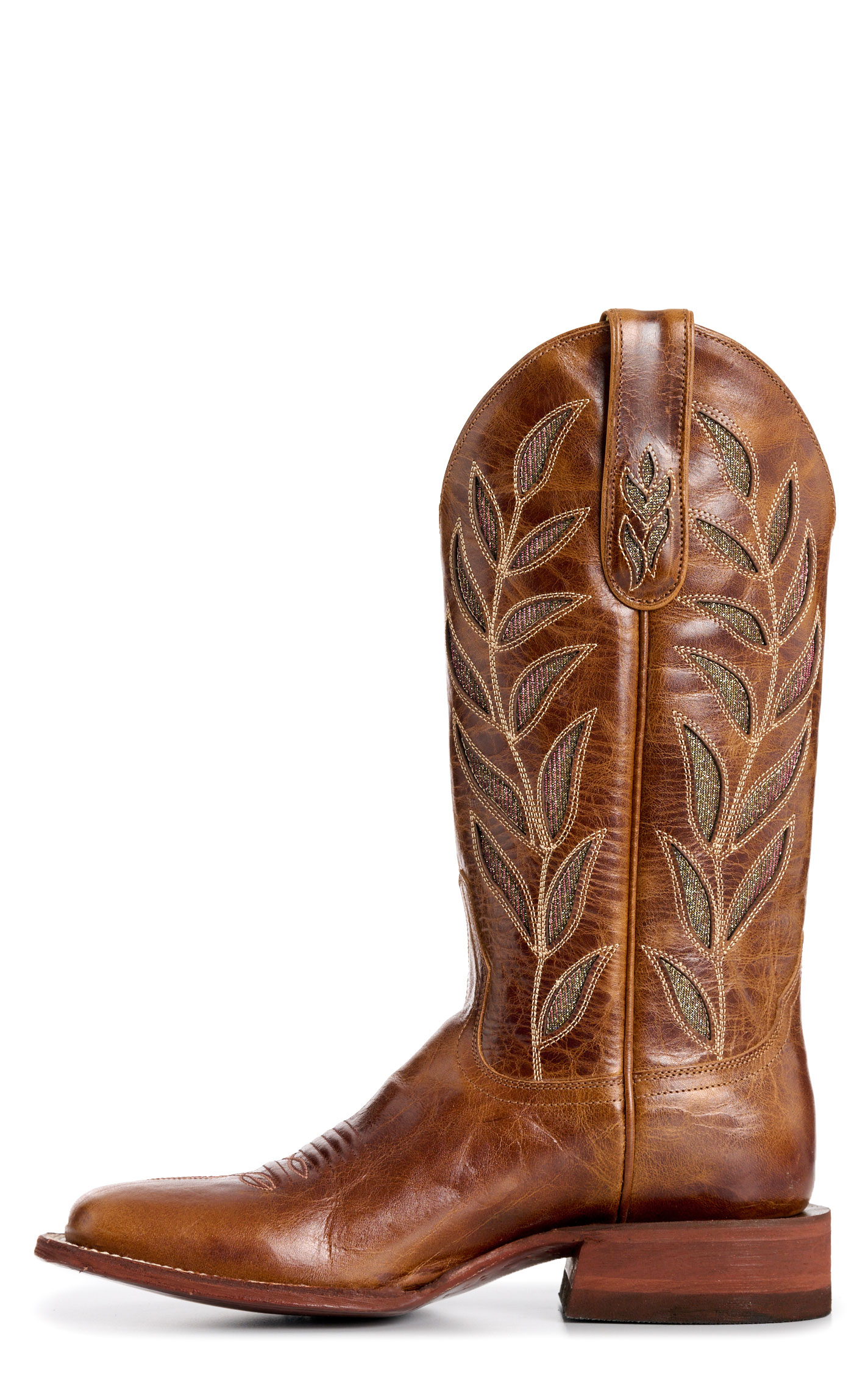 Cavender's Women's Pecan Oryx Botanical Inlay Wide Square Toe Cowboy Boots  - Image 1