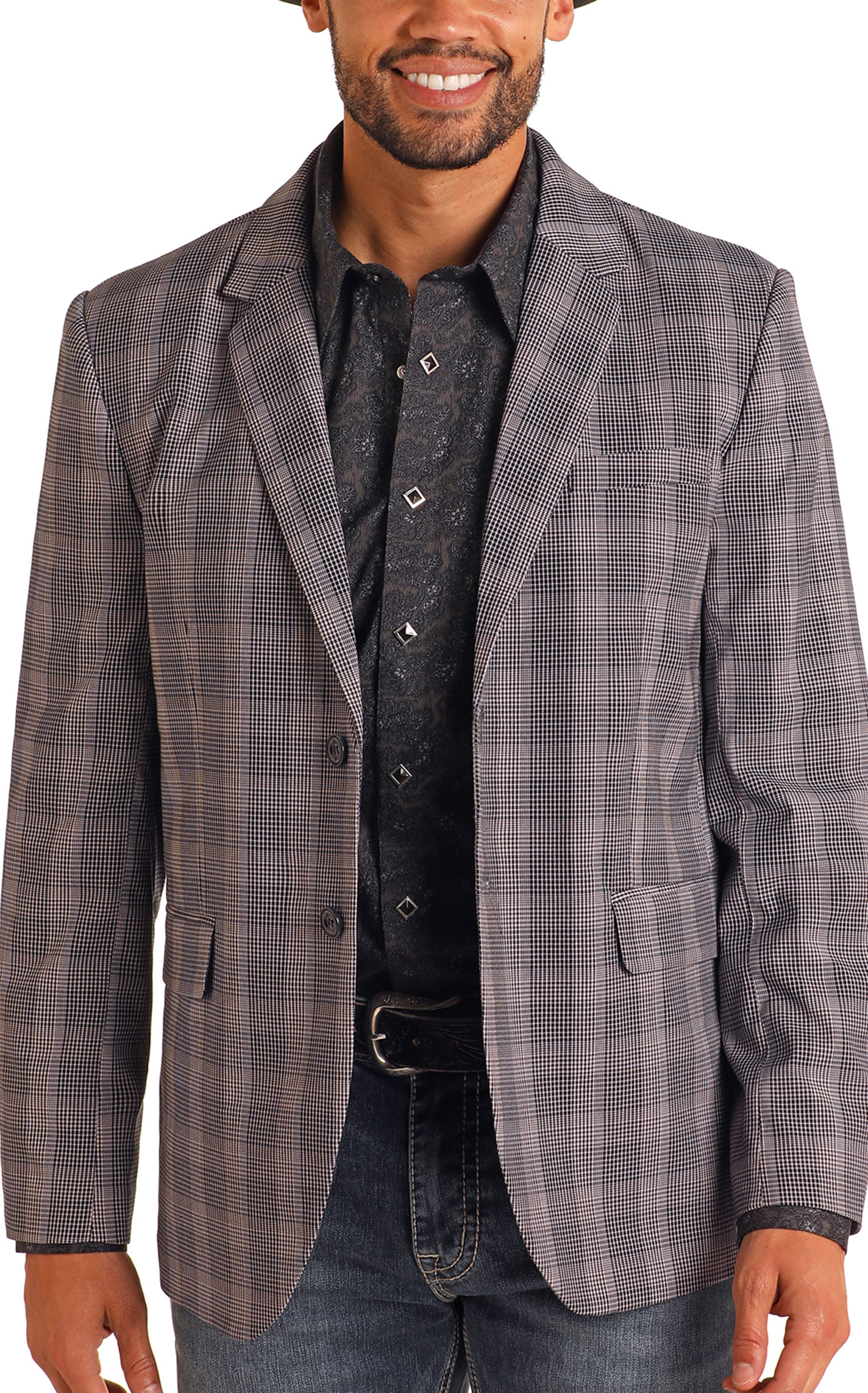 Rock & Roll Denim Men's Gray Large Plaid Sports Coat - Image 1