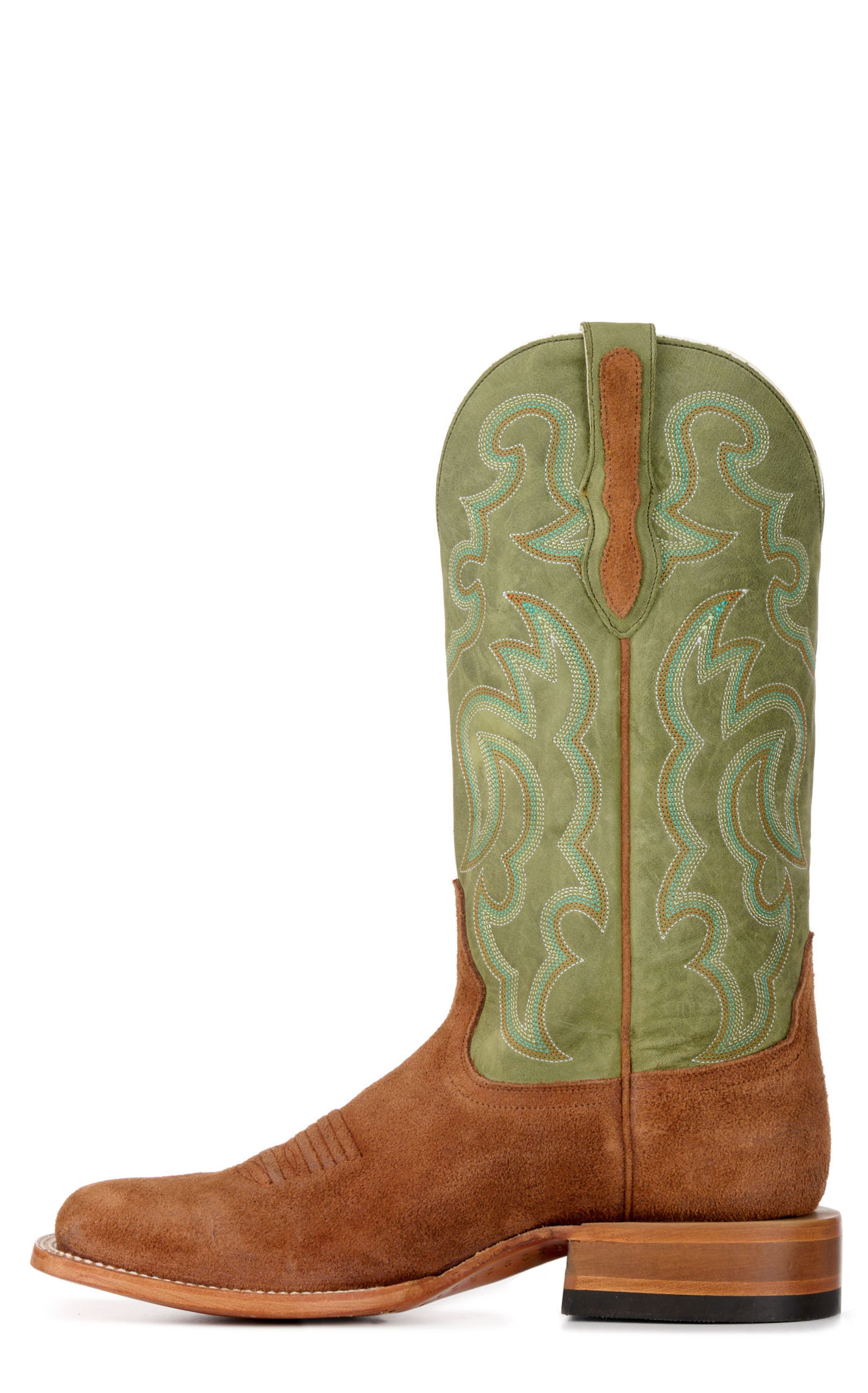 Cavender's Men's Brown Roughout and Olive Wide Square Toe Cowboy Boots - Image 1