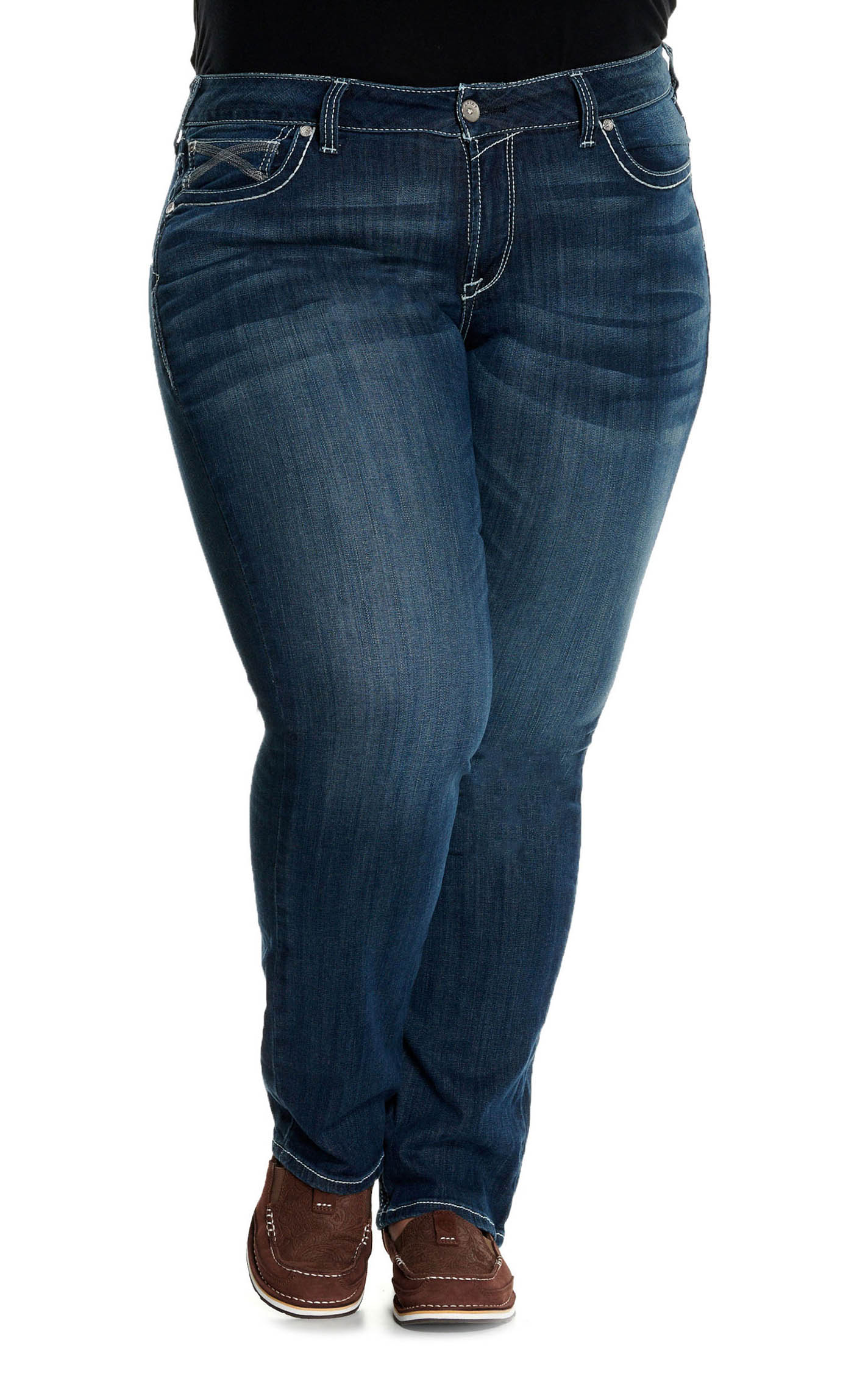 Ariat Women's REAL Ivy Dresden Dark Wash Mid Rise Straight Leg Stretch Jeans-Plus Sizes - Image 1