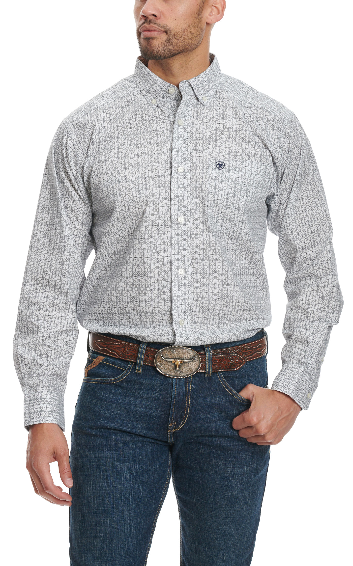 Ariat Men's Reign White & Black Geo Print Western Shirt - Image 1