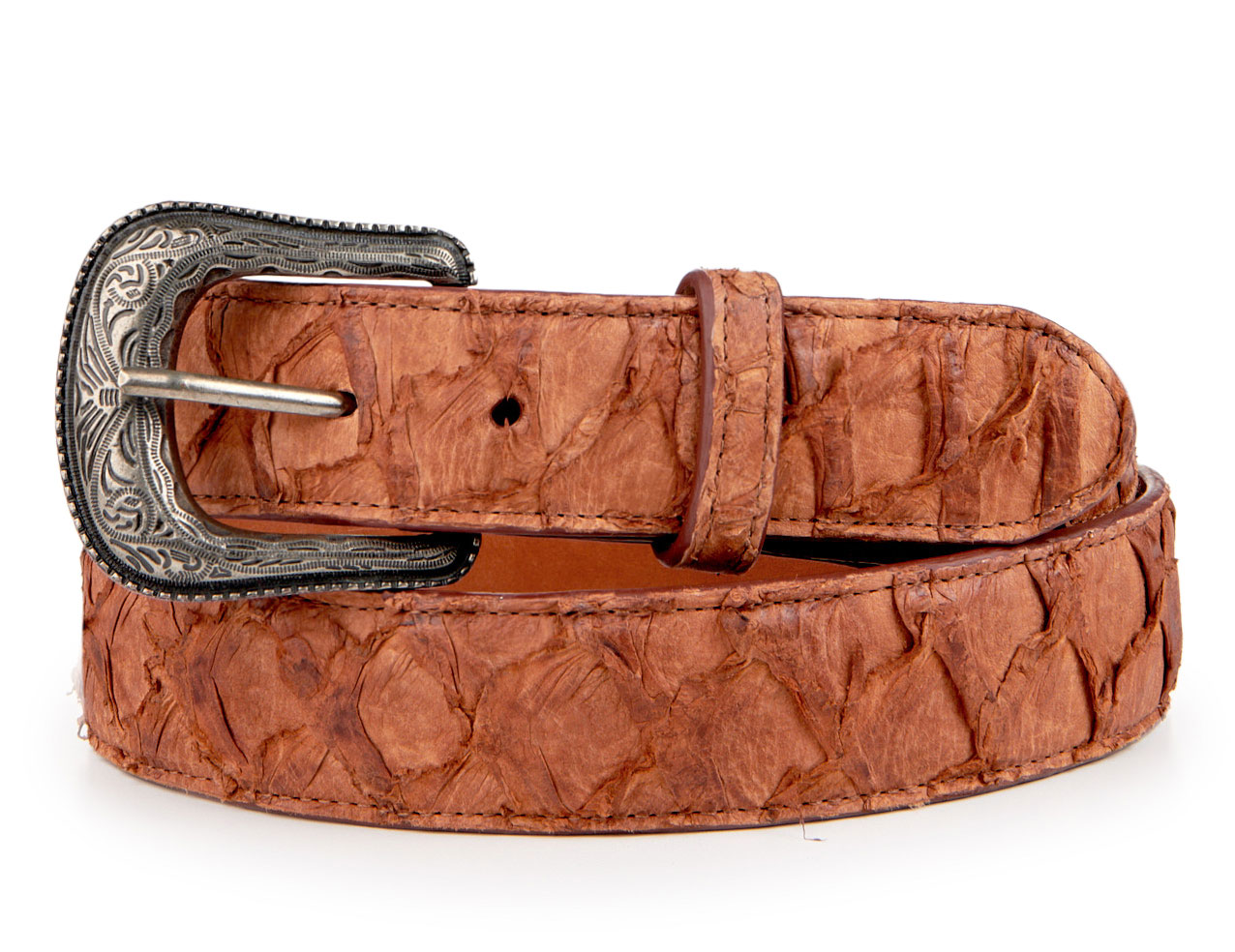 Cavender's Men's Peanut Pirarucu Print Western Belt - Image 1
