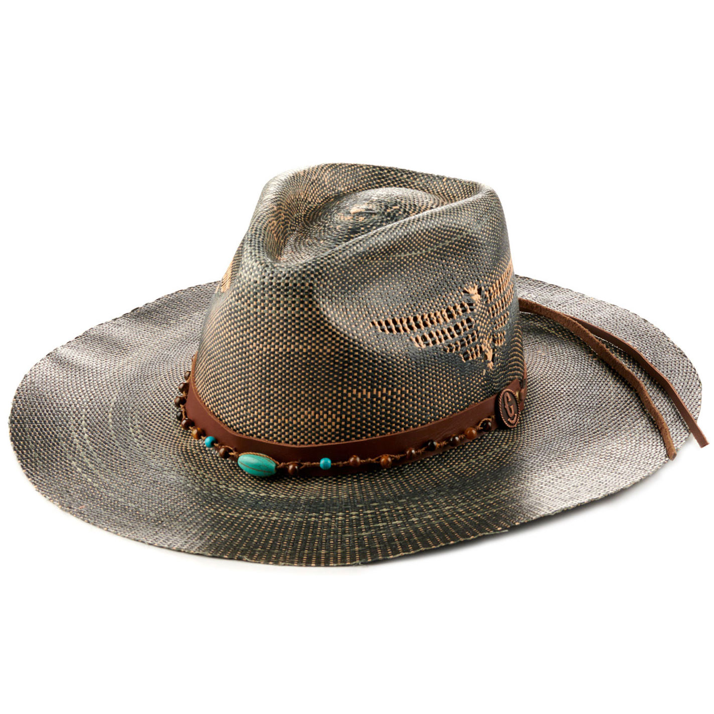 Rockin C Women's Denim Blue Bangora Fenix Weave with Leather Beaded Band Western Hat - Image 1