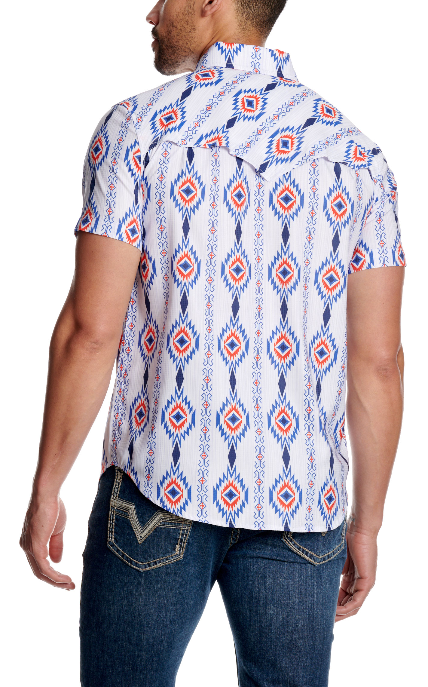 Rock & Roll Denim Men's Red & Blue Aztec Print TEK Western Shirt - Image 1