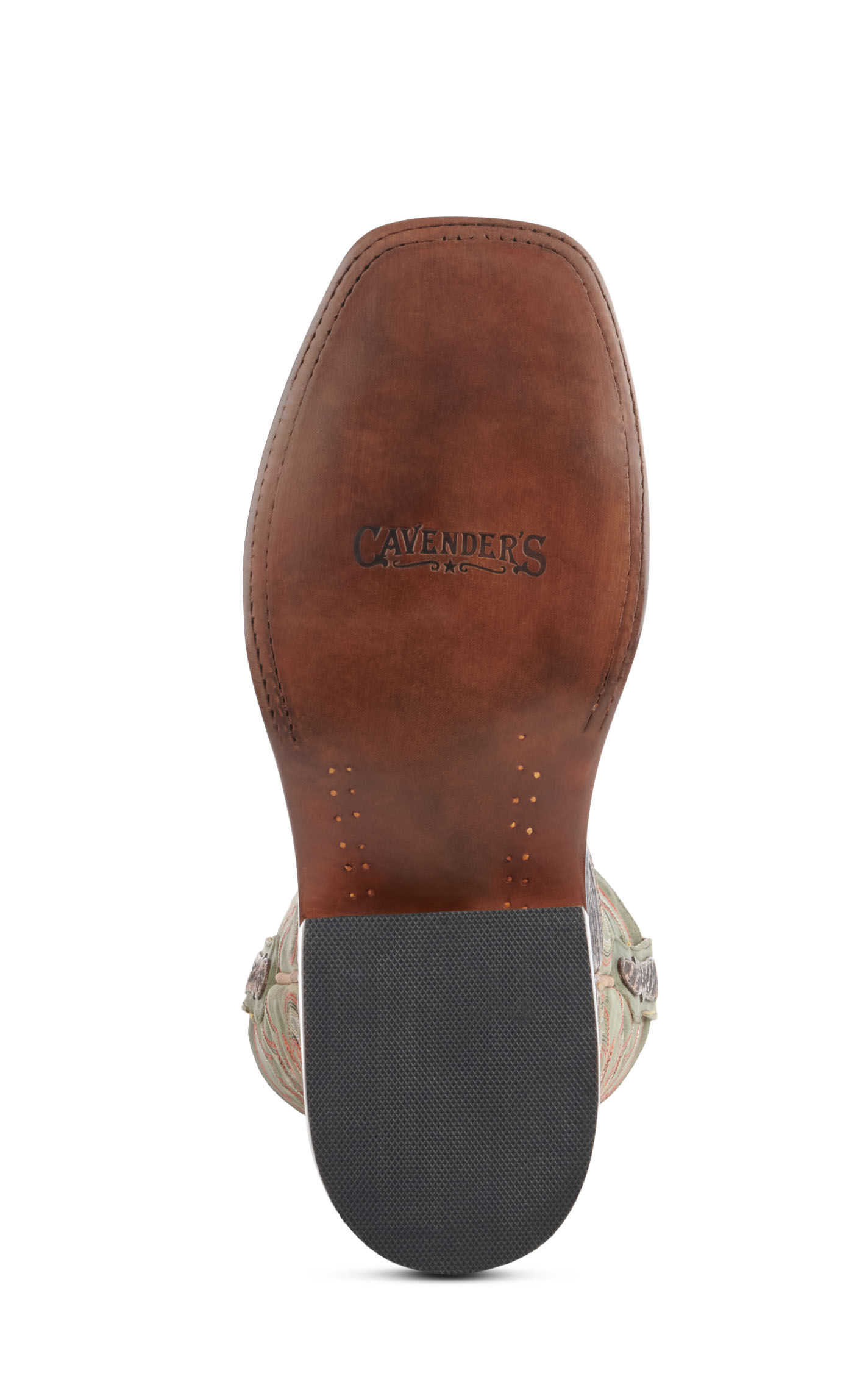Cavender’s Men’s Rustic Brown Shark and Green Goat Wide Square Toe Cowboy Boots - Image 1