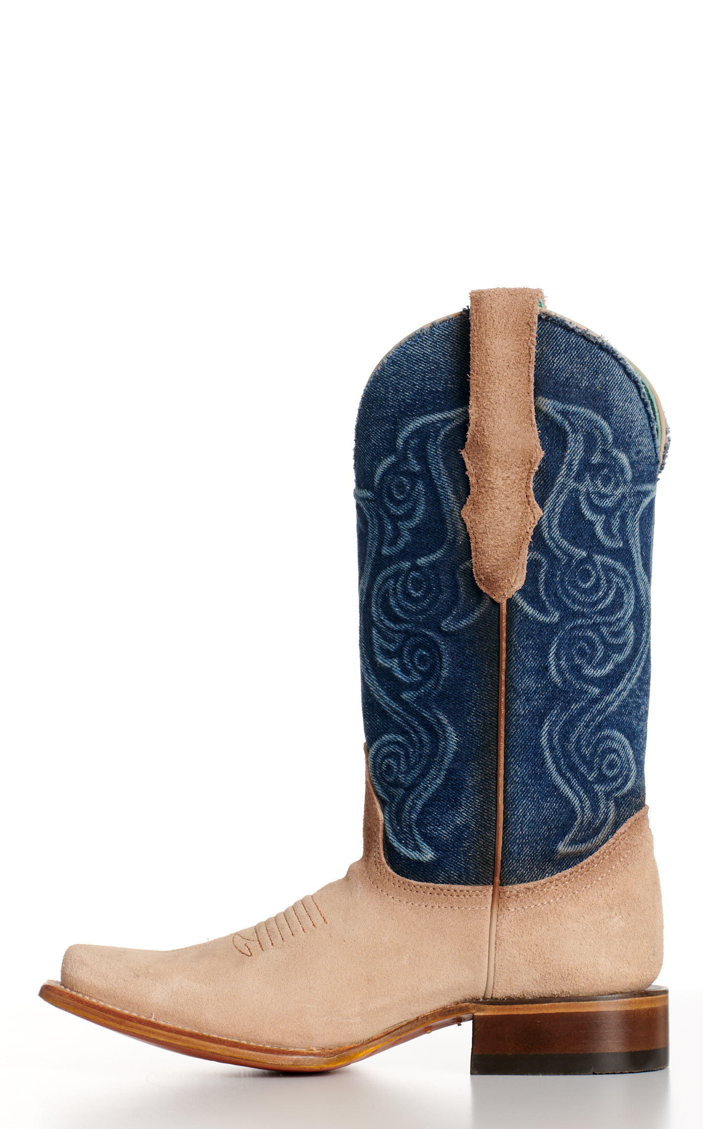 Corral Women's Sand Suede and Denim Wide Square Toe Cowboy Boots - Image 1