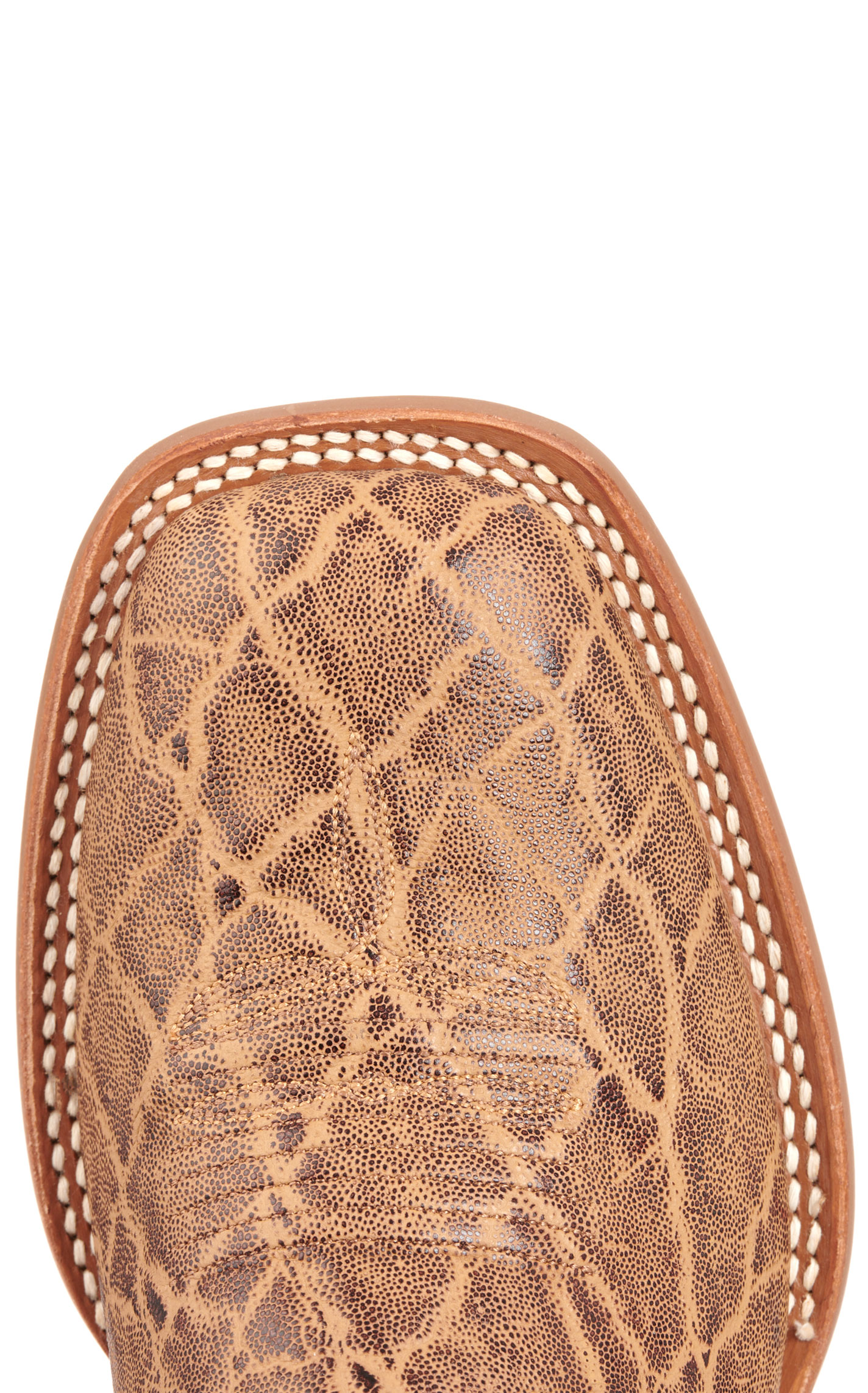 Cavender's Men's Intrepid Tan Elephant Print and Blue Wide Square Toe Cowboy Boots - Image 1