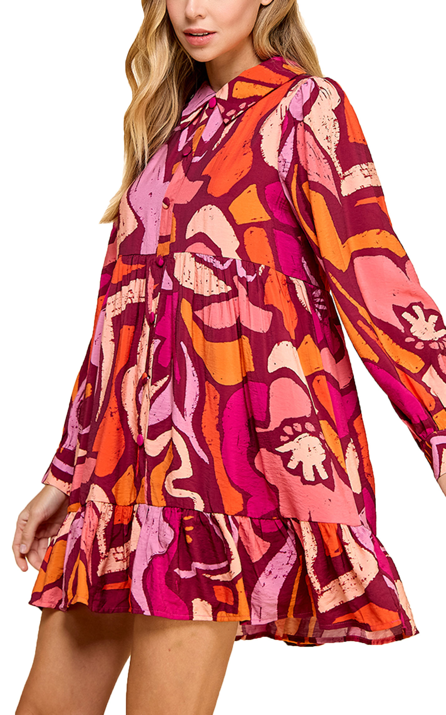 TCEC Women's Wine Retro Floral Print Dress - Image 1
