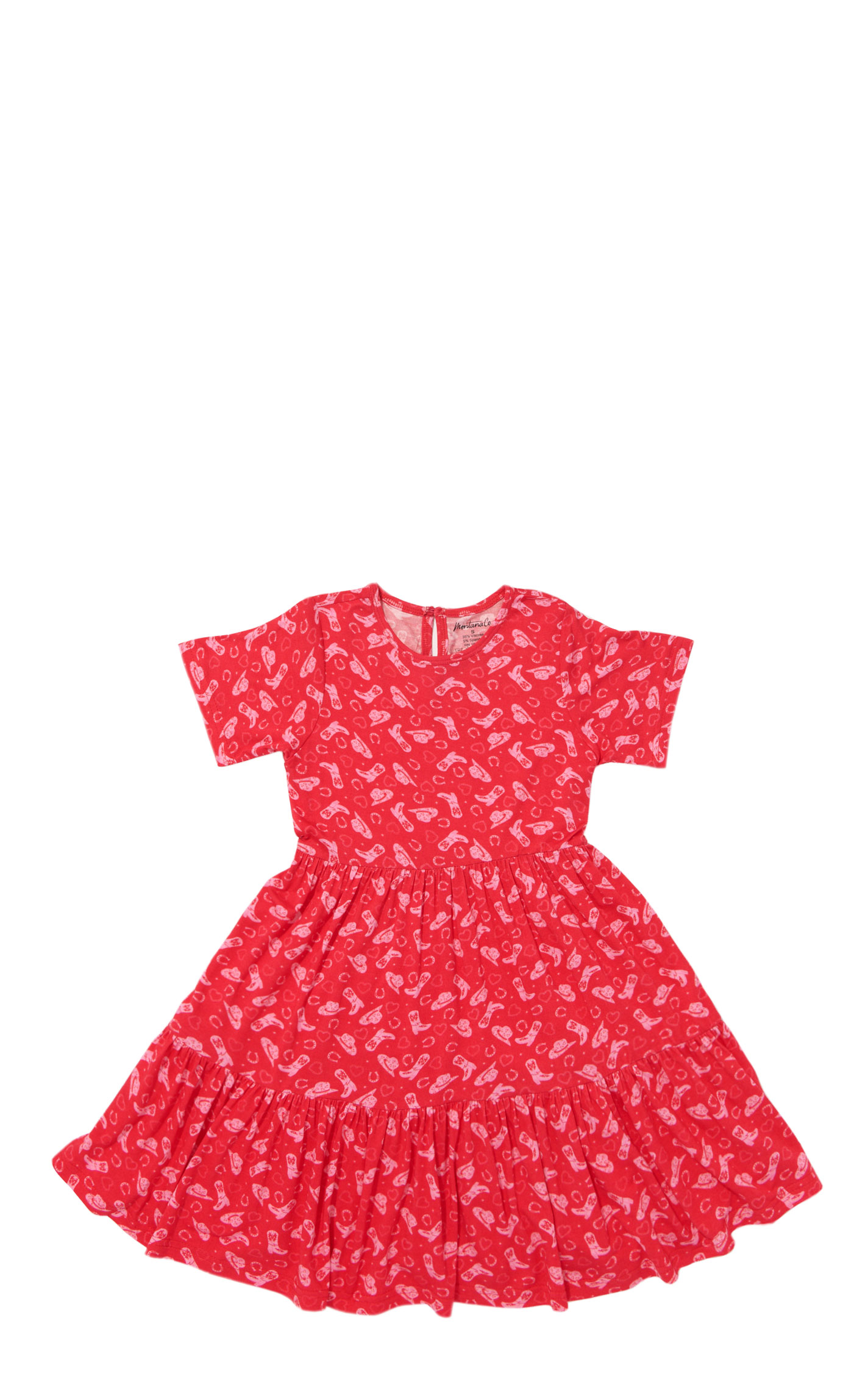 Montana Clothing Girl's Red & Pink Boot Print Dress - Image 1