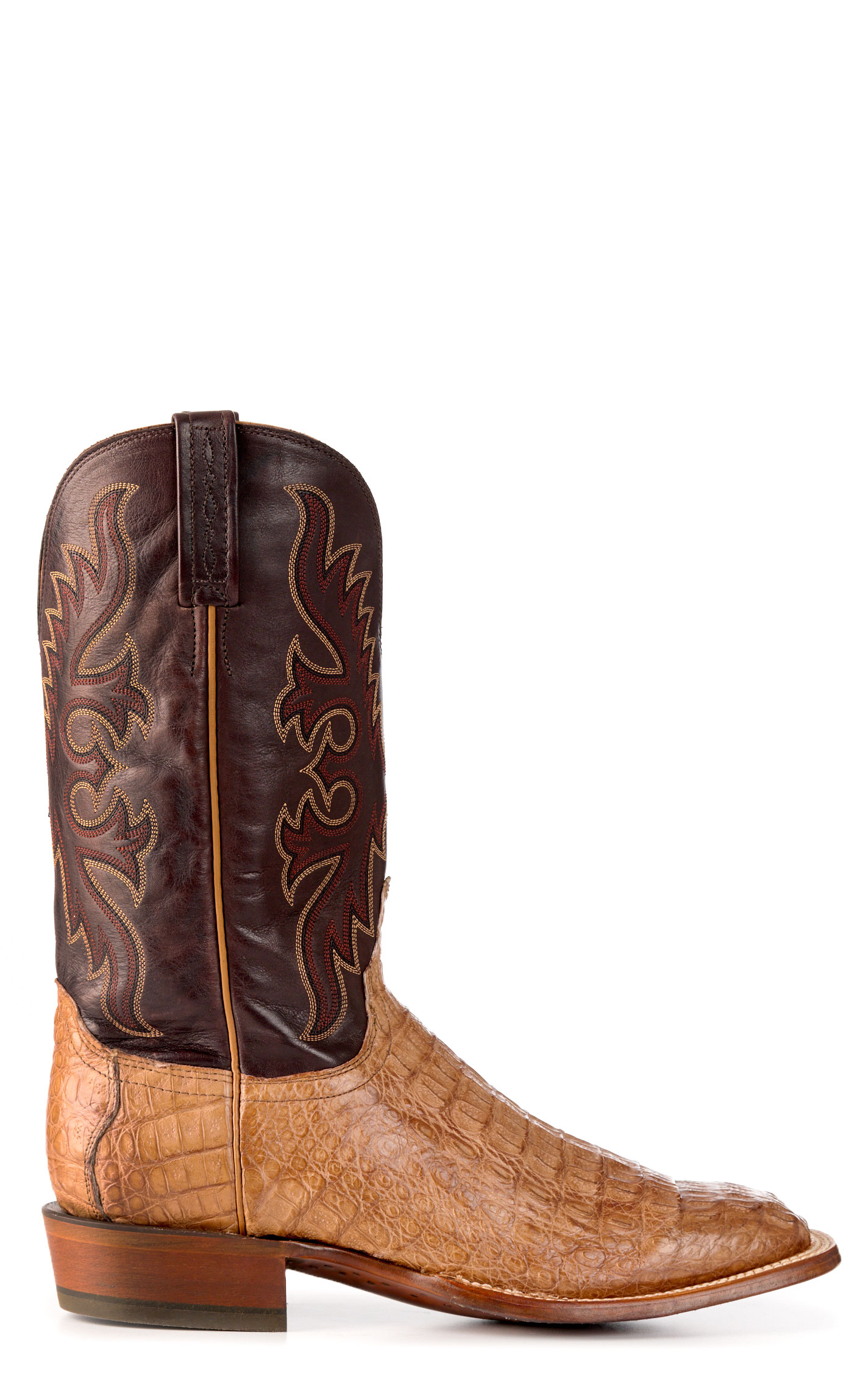 Lucchese Men's Burnished Coffee Hornback Caiman Wide Square Toe Boots - Image 1
