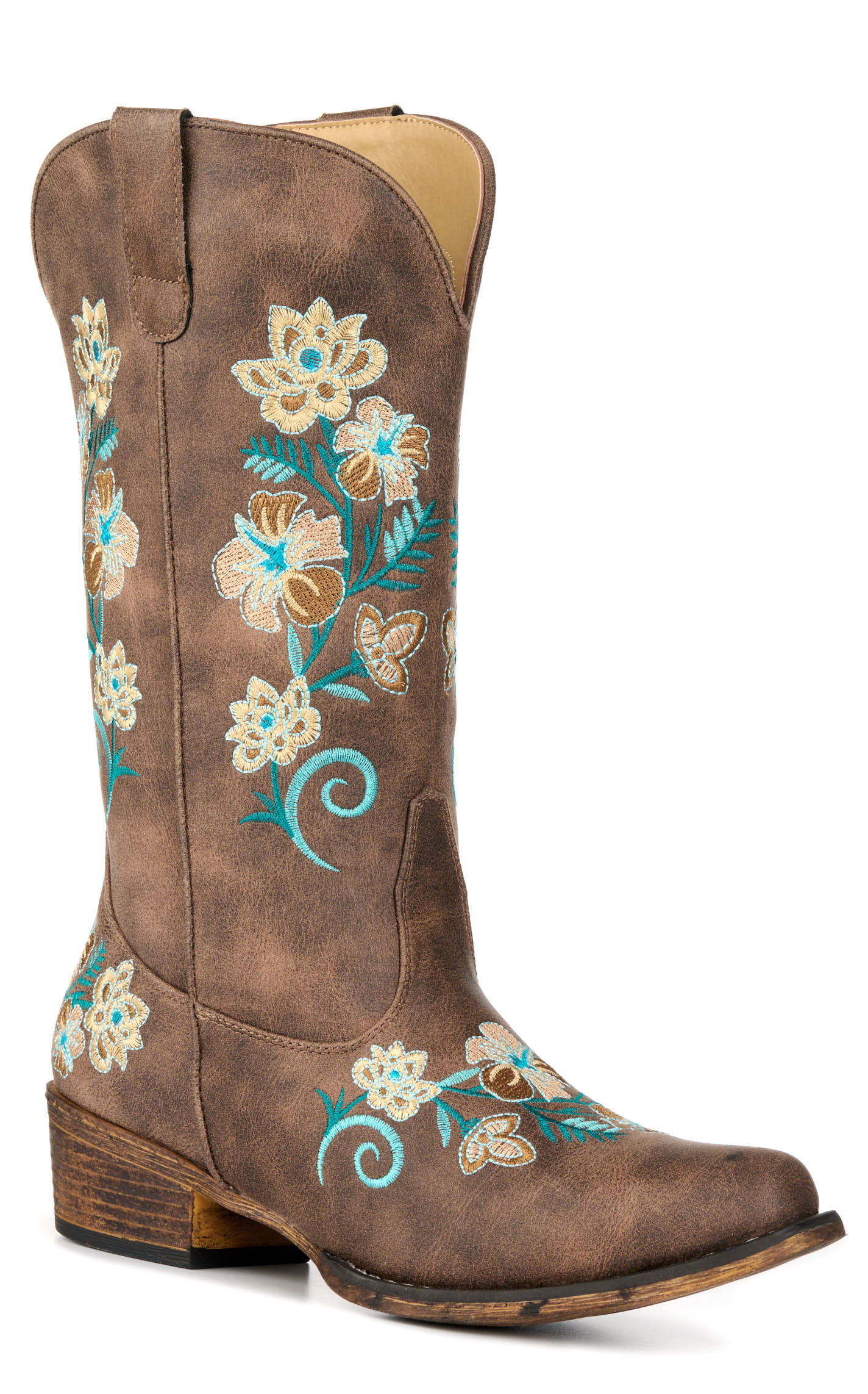 Roper Women's Riley Brown with Floral Embroidery Snip Toe Cowboy Boots - Image 1