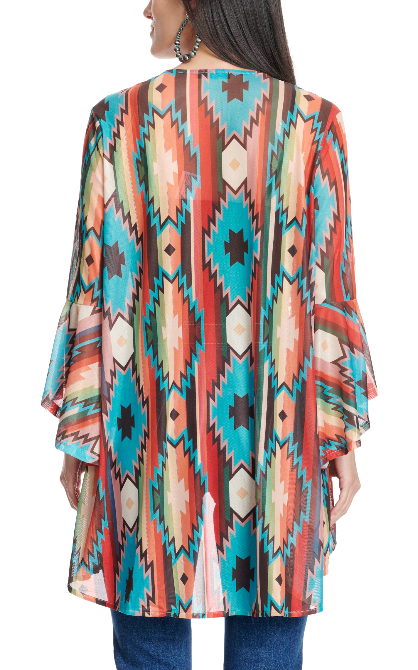 Fashion Express Women's Colorful Lightweight Aztec Print Kimono - Image 1