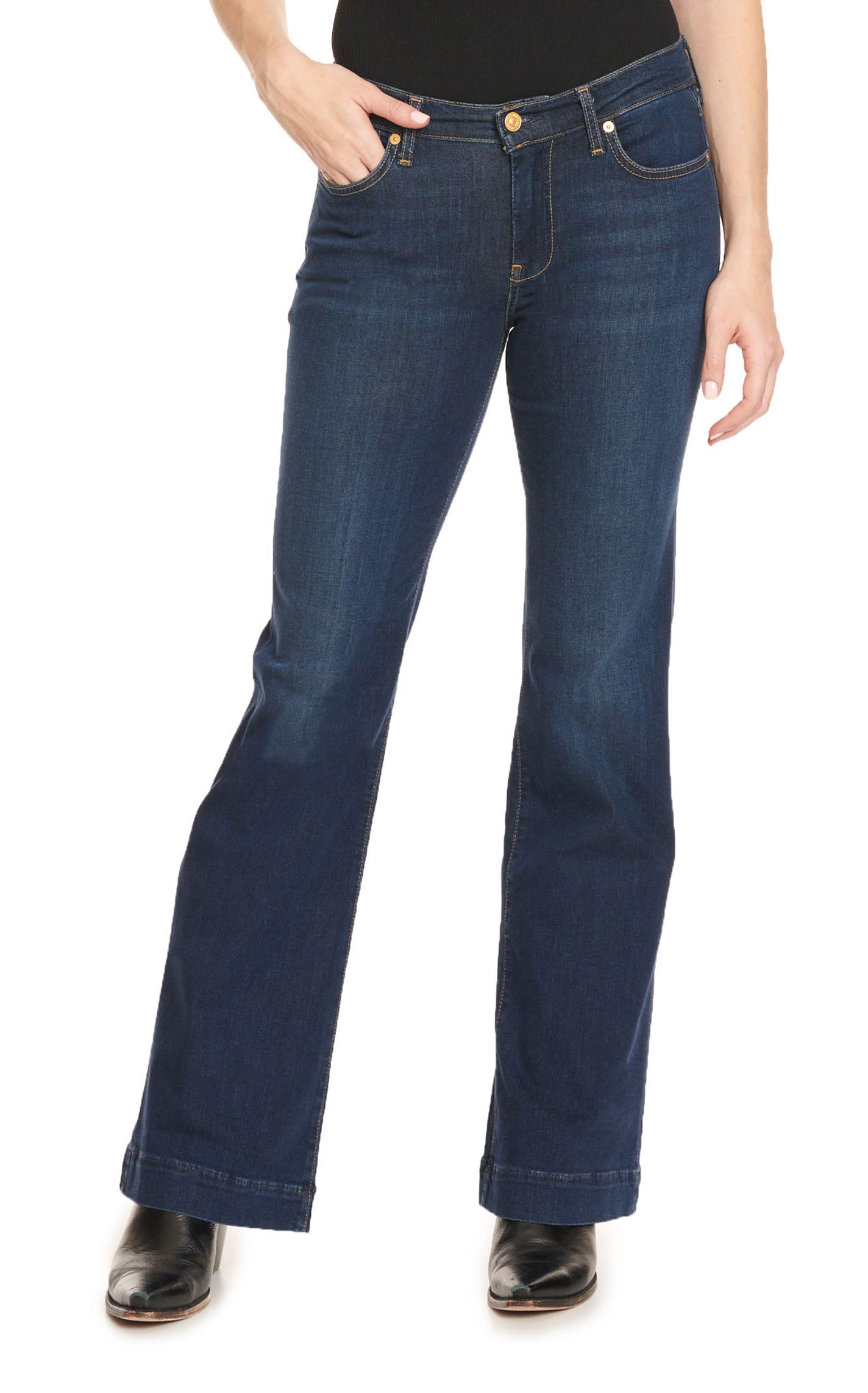 7 for All Mankind Women's Dark Wash Dojo Mid Rise Trouser Jeans - Image 4