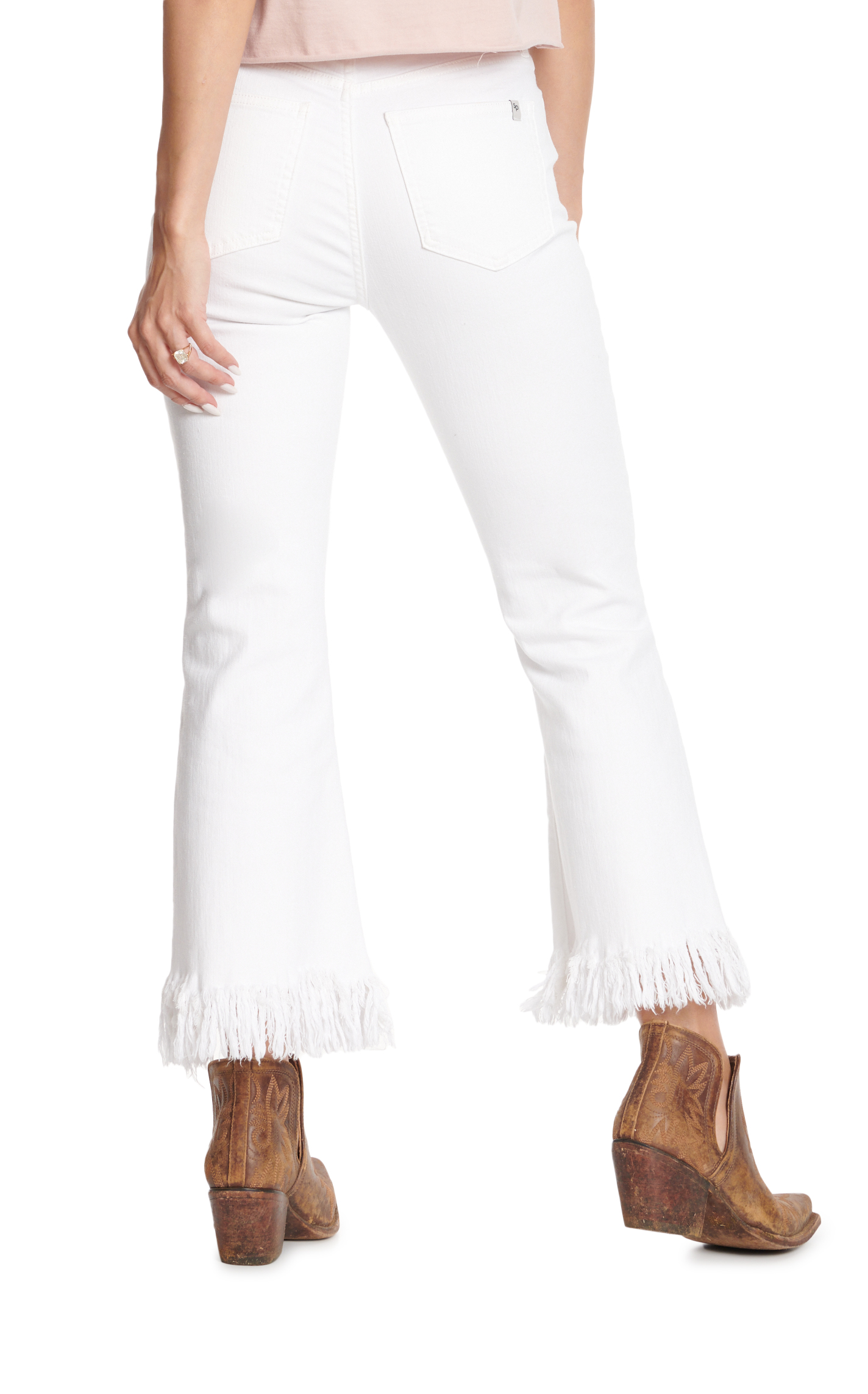 Sneak Peek Women's White High Rise Kick Flare Distressed Jeans - Image 1