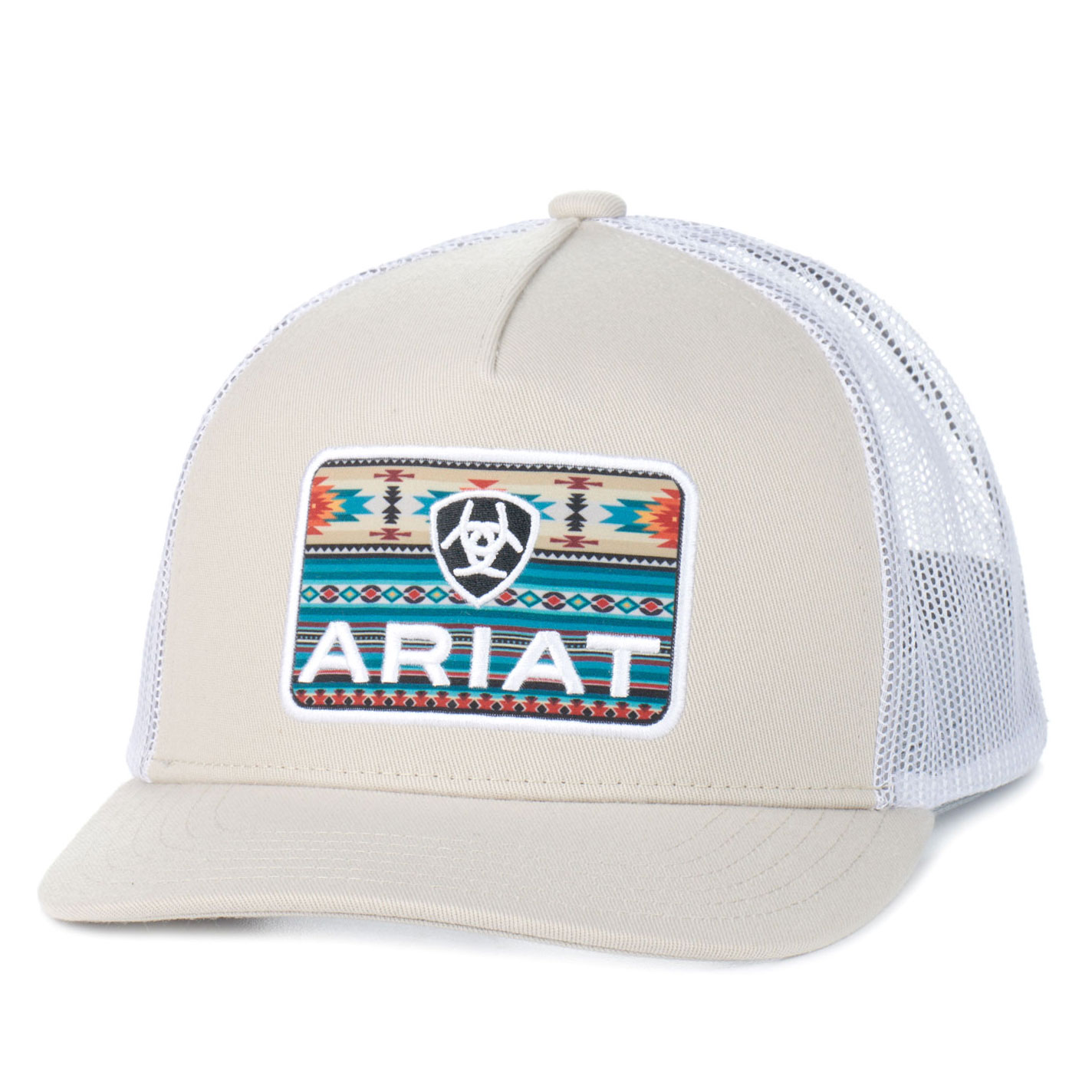 Ariat Men's Sand on White Aztec Logo Patch Cap - Image 1