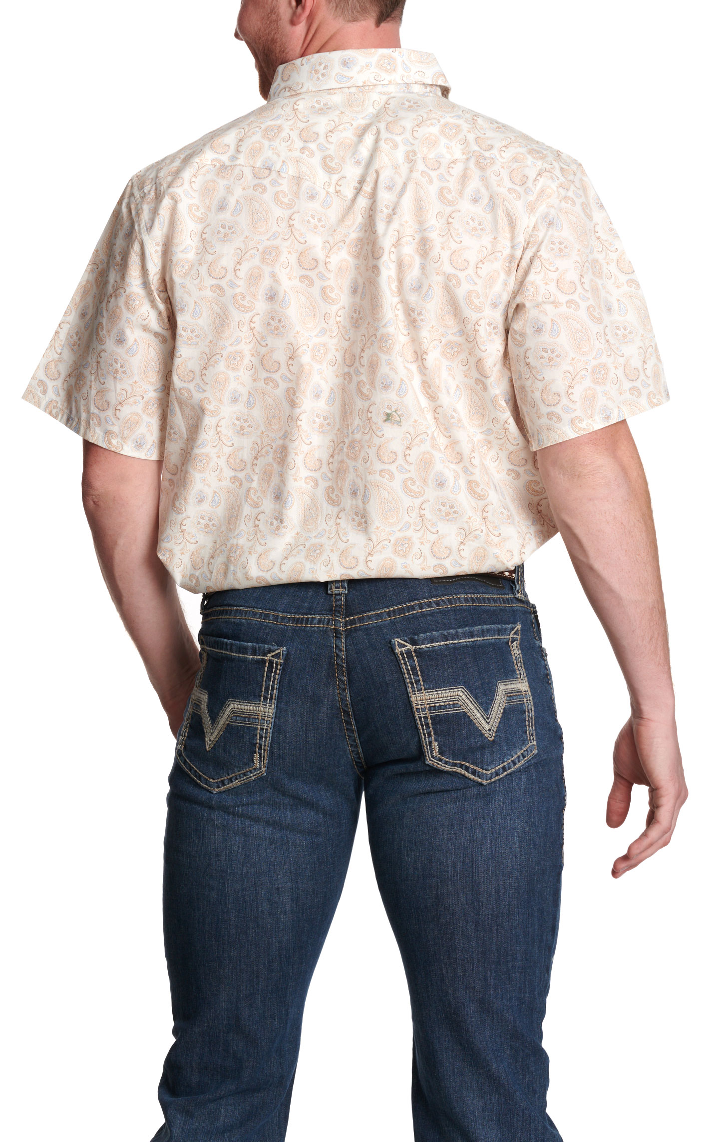 Panhandle Slim Men's Cream & Khaki Paisley Print Short Sleeve Western Shirt - Image 1