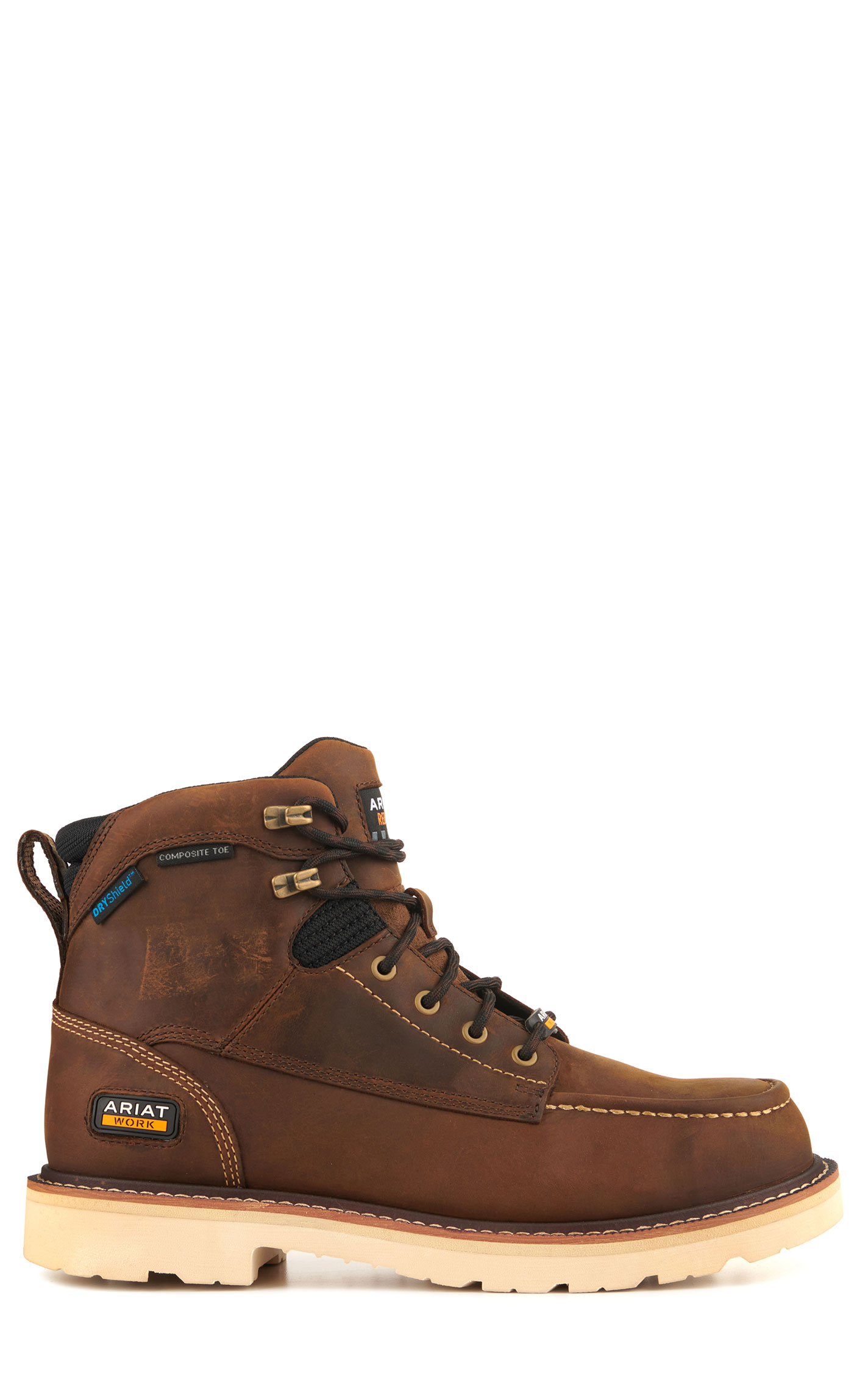 Ariat Men's Rebar Lift Distressed Brown H20 SmartLite Round Composite Toe Lace Up Work Boots - Image 1