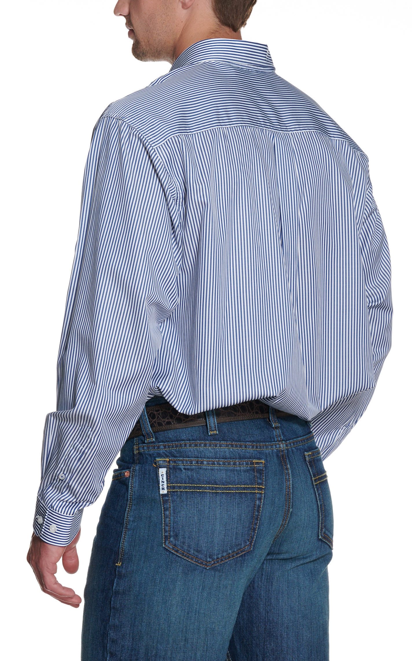 Cinch Men's White & Royal Blue TENCEL™ Striped Print Western Shirt - Image 1