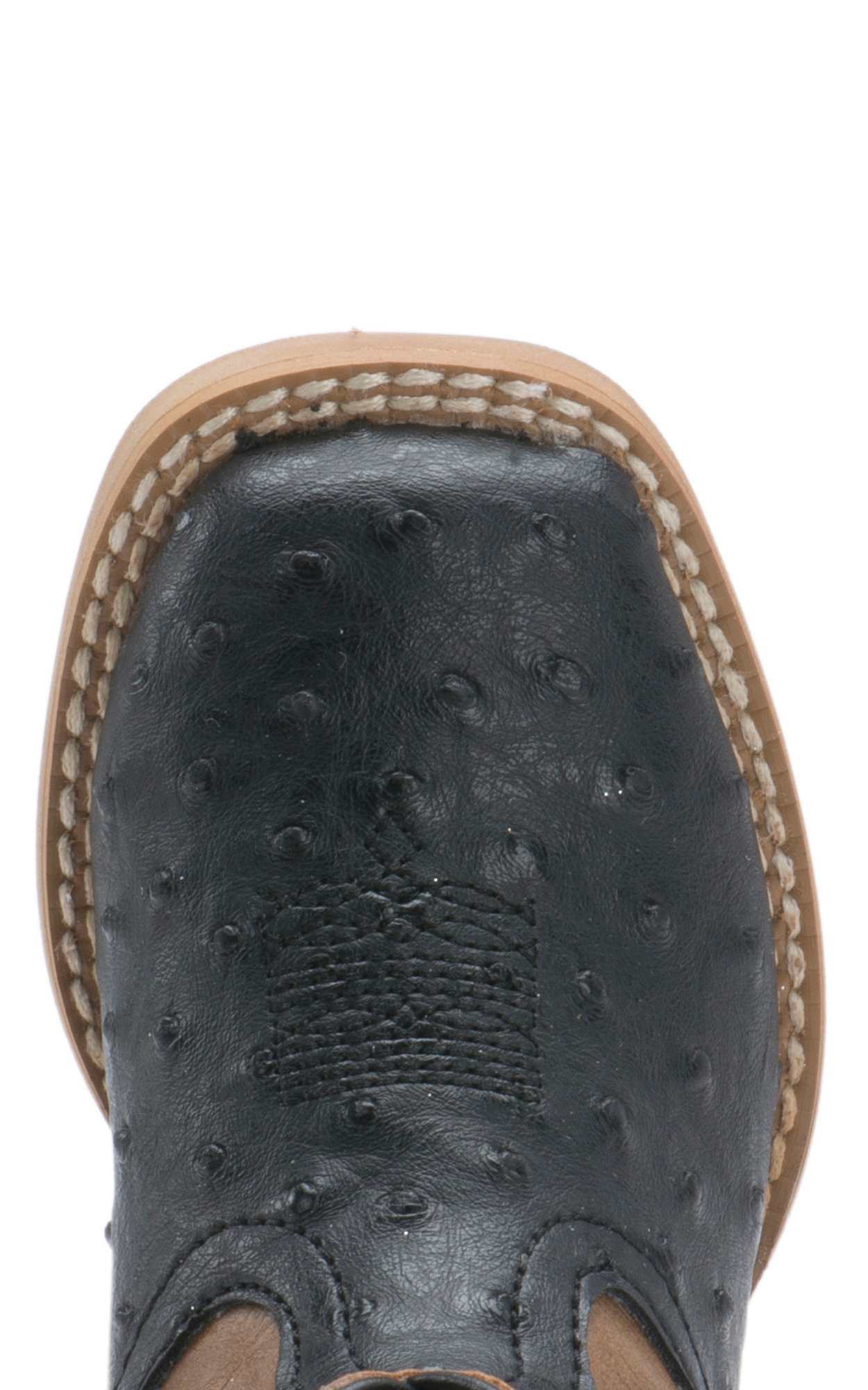 Roper Toddler Black Ostrich Print with Tan Square Toe Cowboy Boots - Image 1