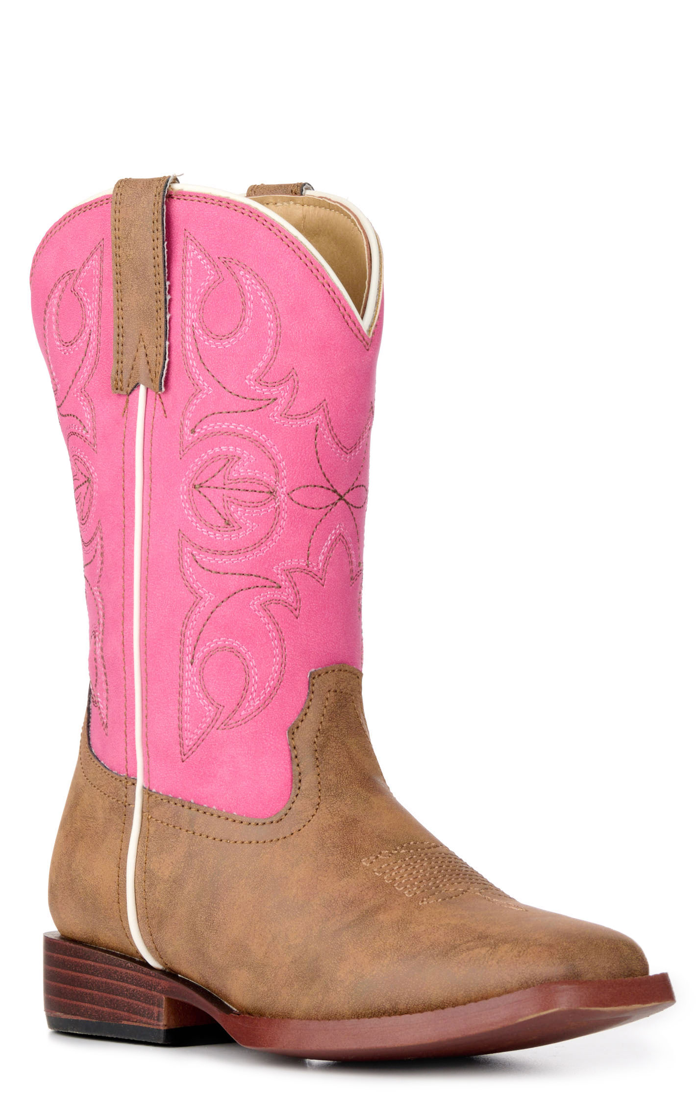 Roper Girls' Youth Ainsley Tan and Pink Square Toe Cowboy Boots - Image 1