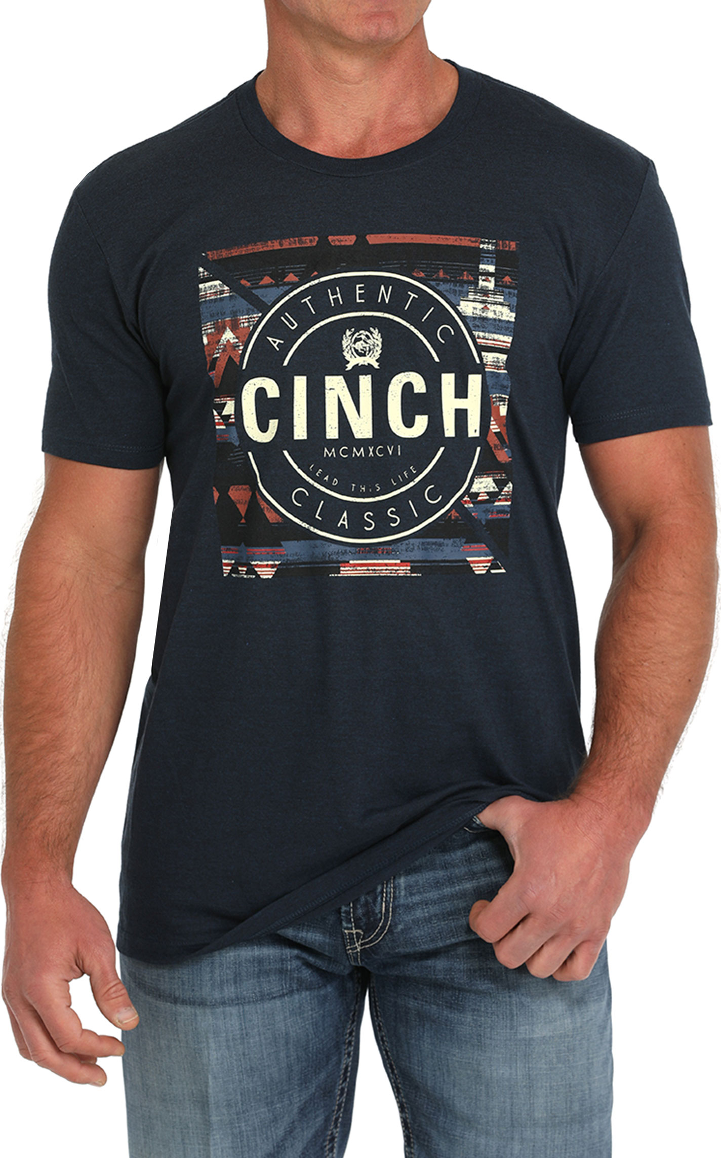Cinch Men's Navy Aztec Logo Graphic T-Shirt - Image 1