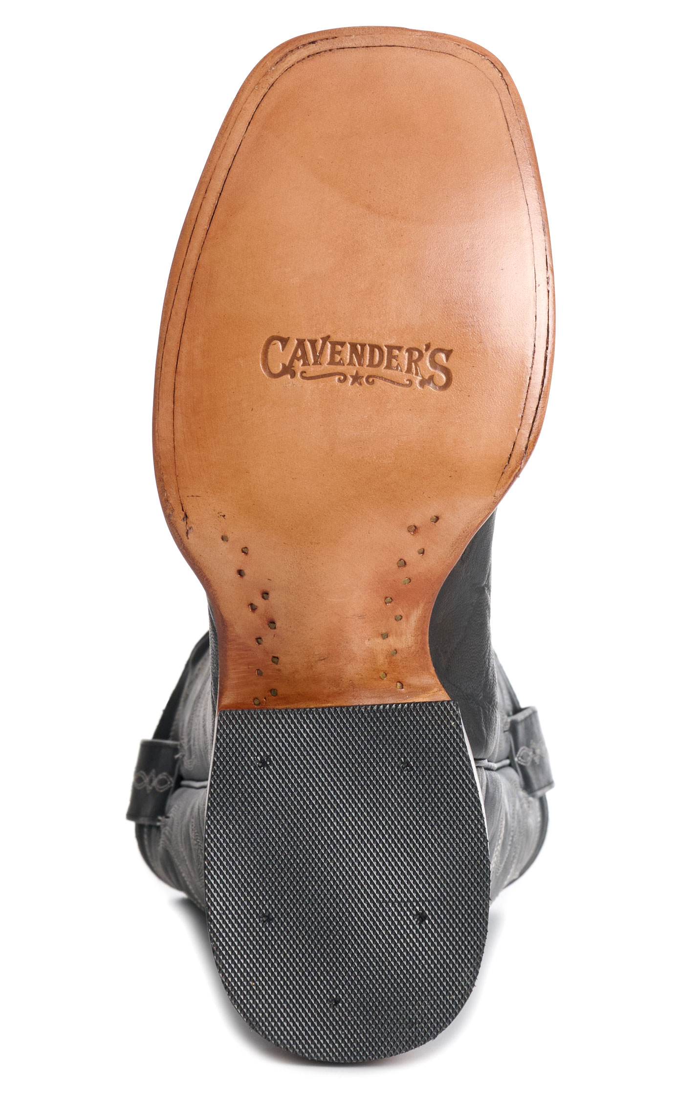 Cavender’s Men’s Black Leather Wide Square Toe Cowboy Boots - Image 1