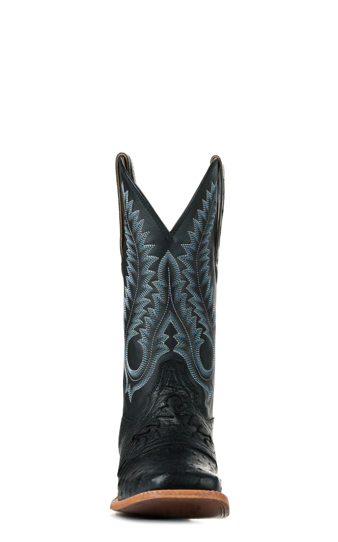 Durango Men's Black Full Quill Ostrich Saddle Vamp Wide Square Toe Exotic Cowboy Boots - Image 1