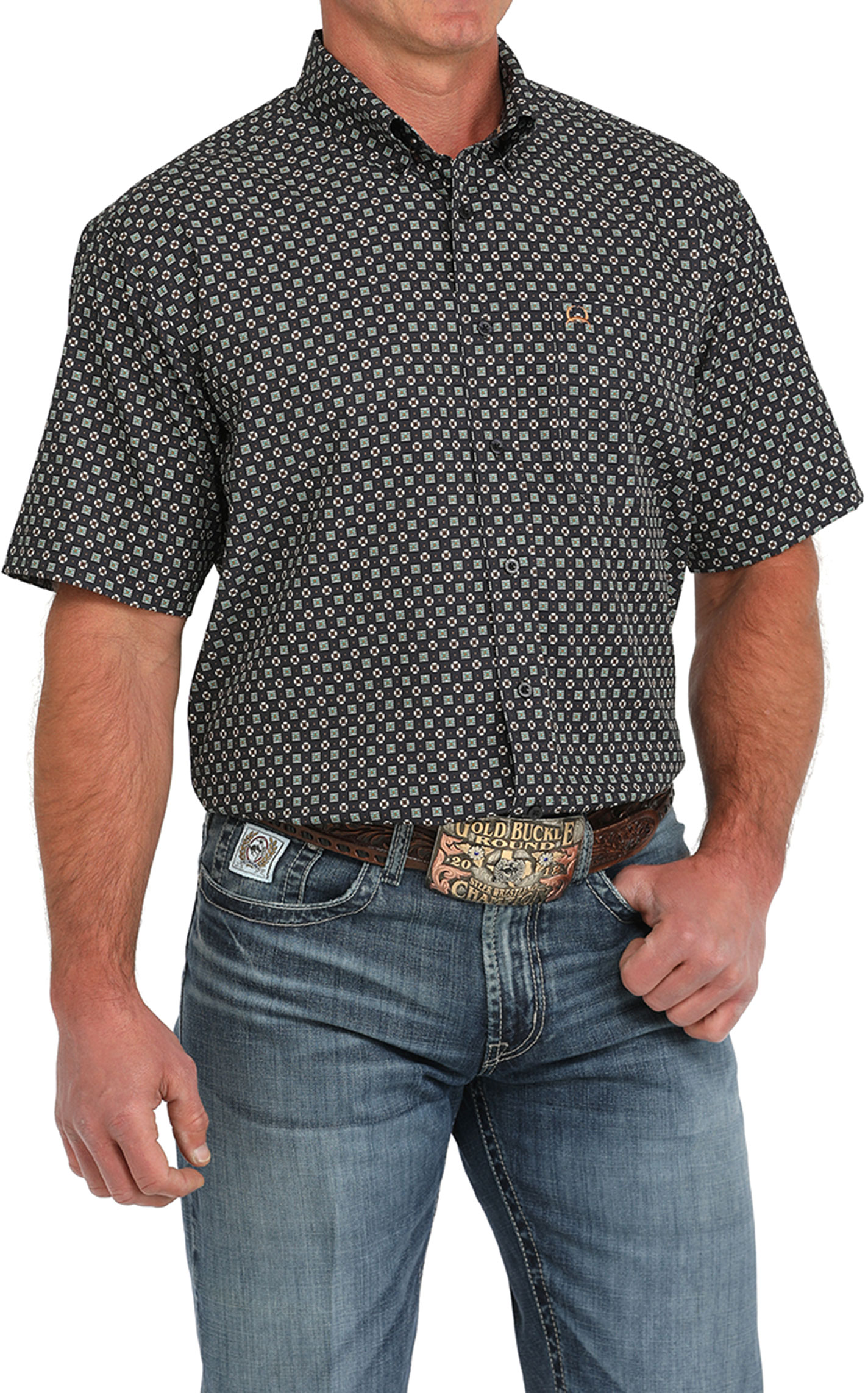 Cinch Men's ArenaFlex Black & Sea Green Geo Western Shirt - Image 1