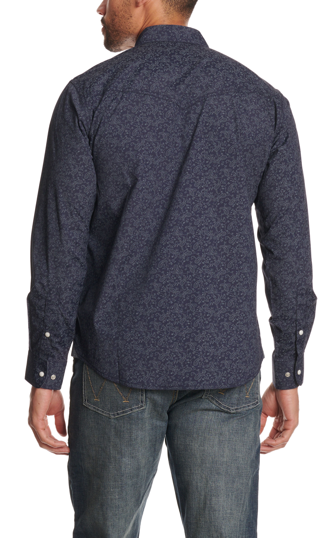Rafter C Men's Navy Blue Paisley Print Western Shirt - Image 2
