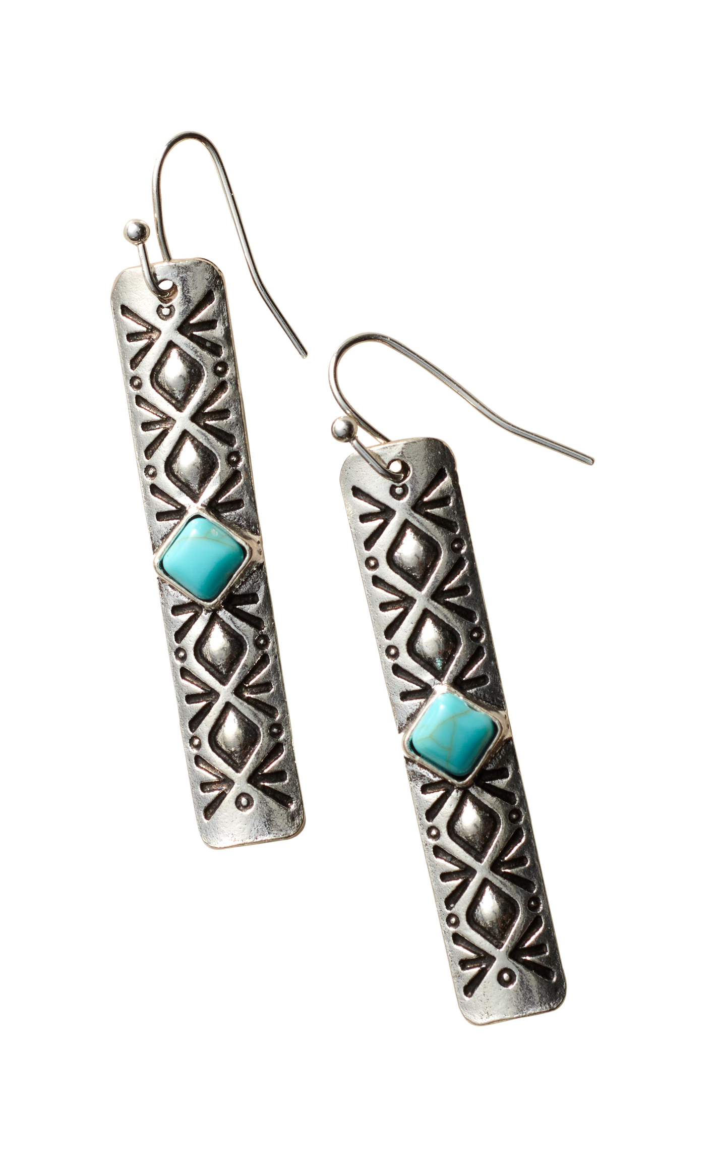 806 by Pink Panache Etched Silver Bar & Turquoise Stone Earrings - Image 1