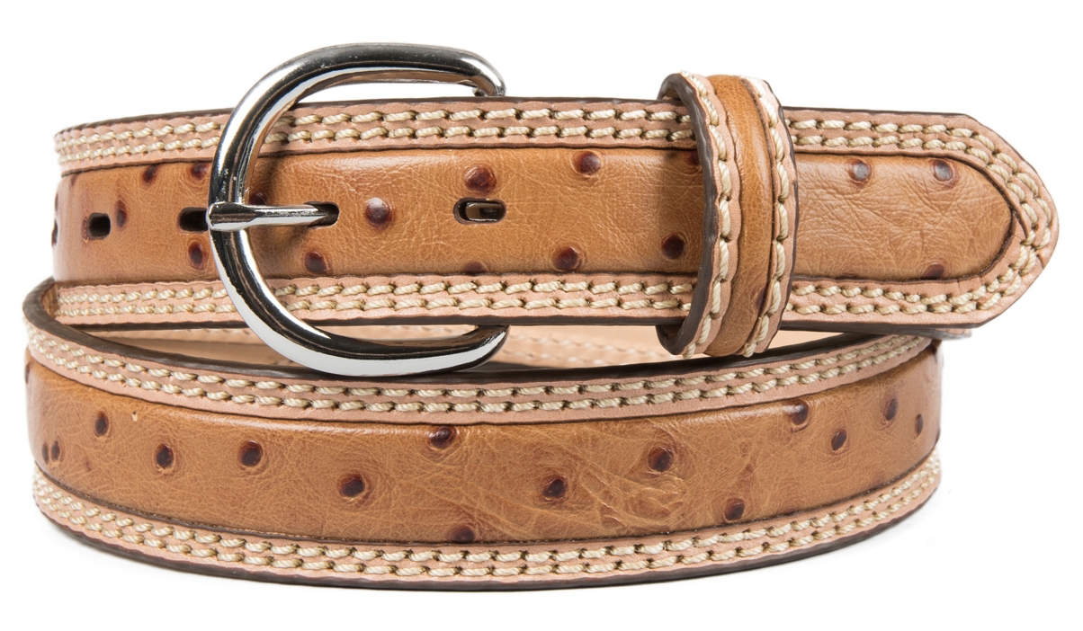 Tony Lama Men's Natural Brown Ostrich Print Double Stitch Stockman Western Belt - Image 1