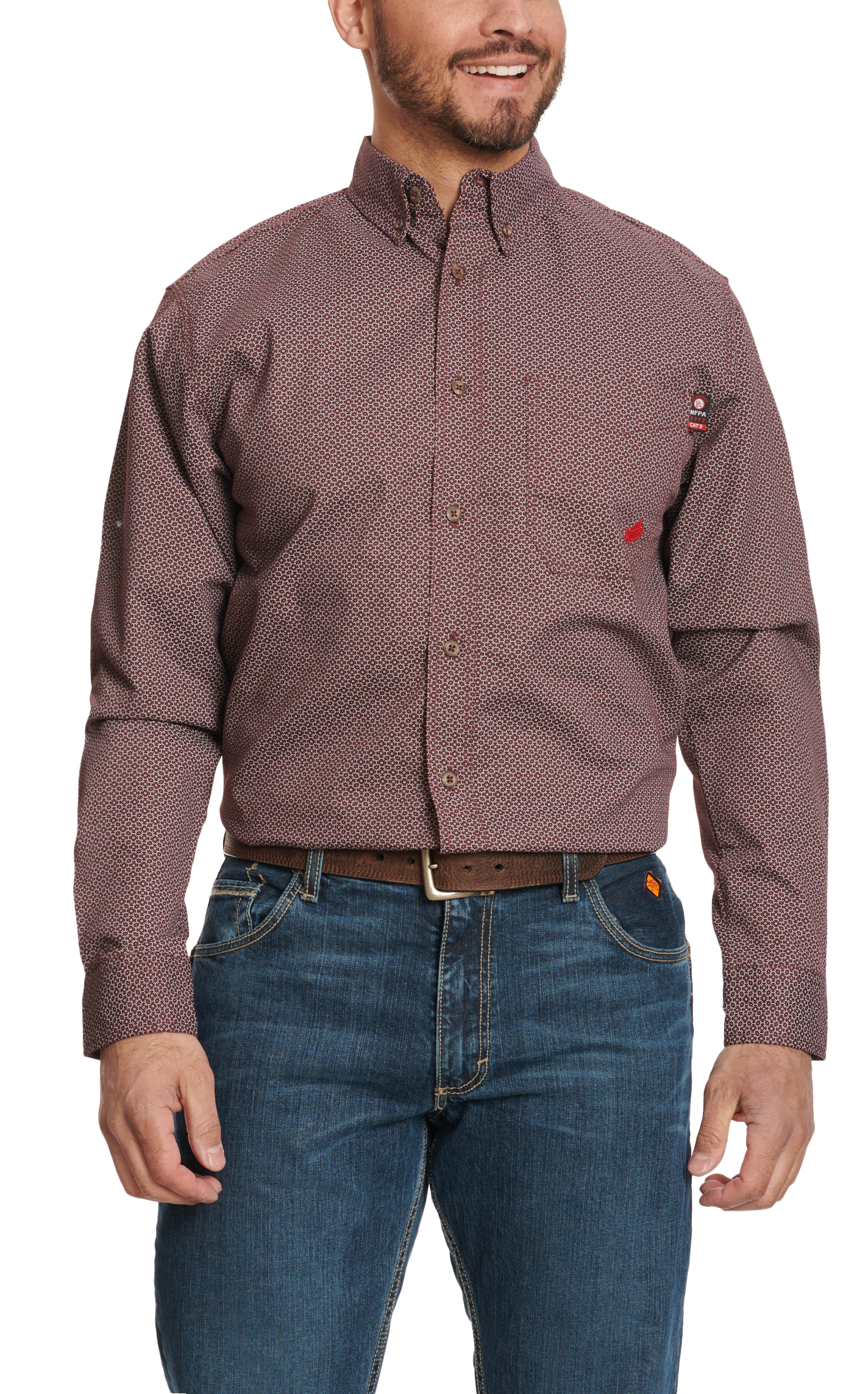 Forge Men's Burgundy & Geo Print FR Work Shirt - Image 1