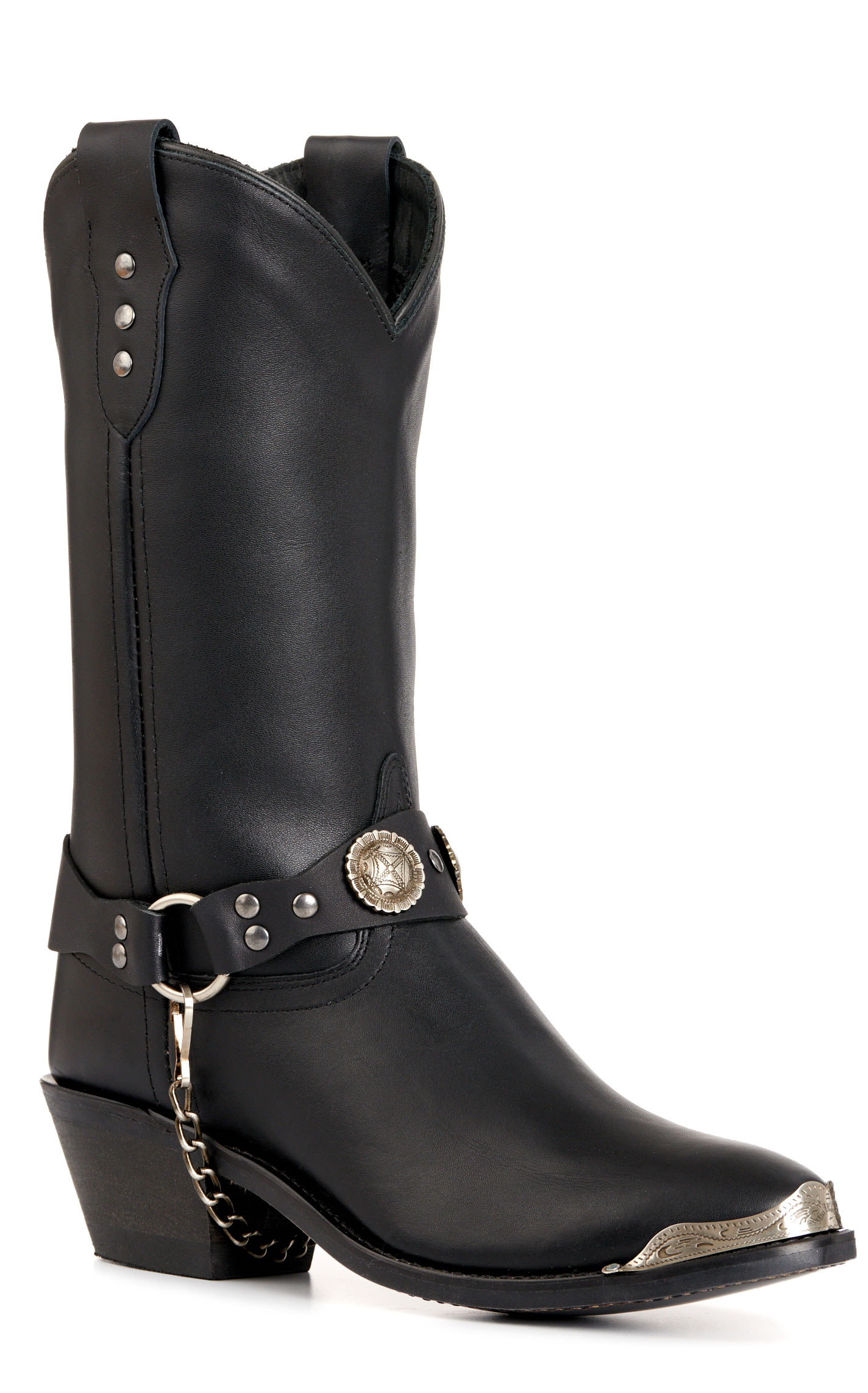 Old West Women's Black Harness Round Toe Cowboy Boots - Image 1